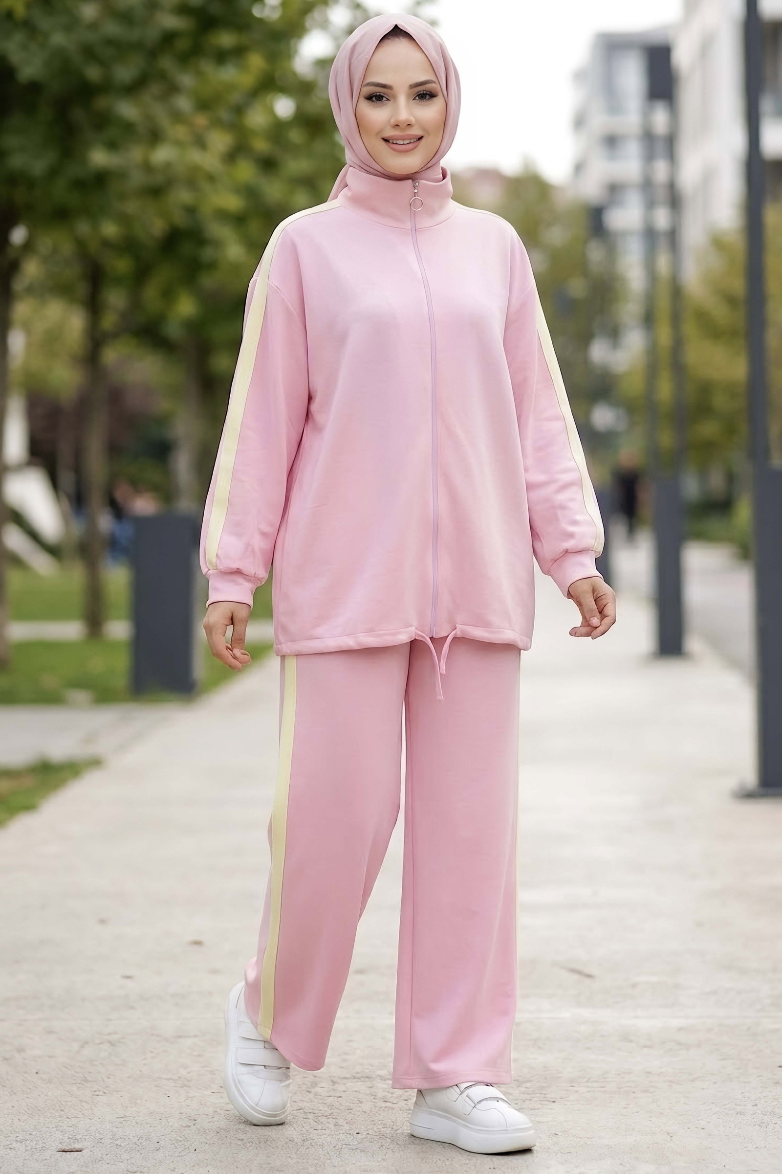 Eteği Tünel Bağcık Detaylı Oysh Modal Takım Pembe - 29161-PEMBE - 2