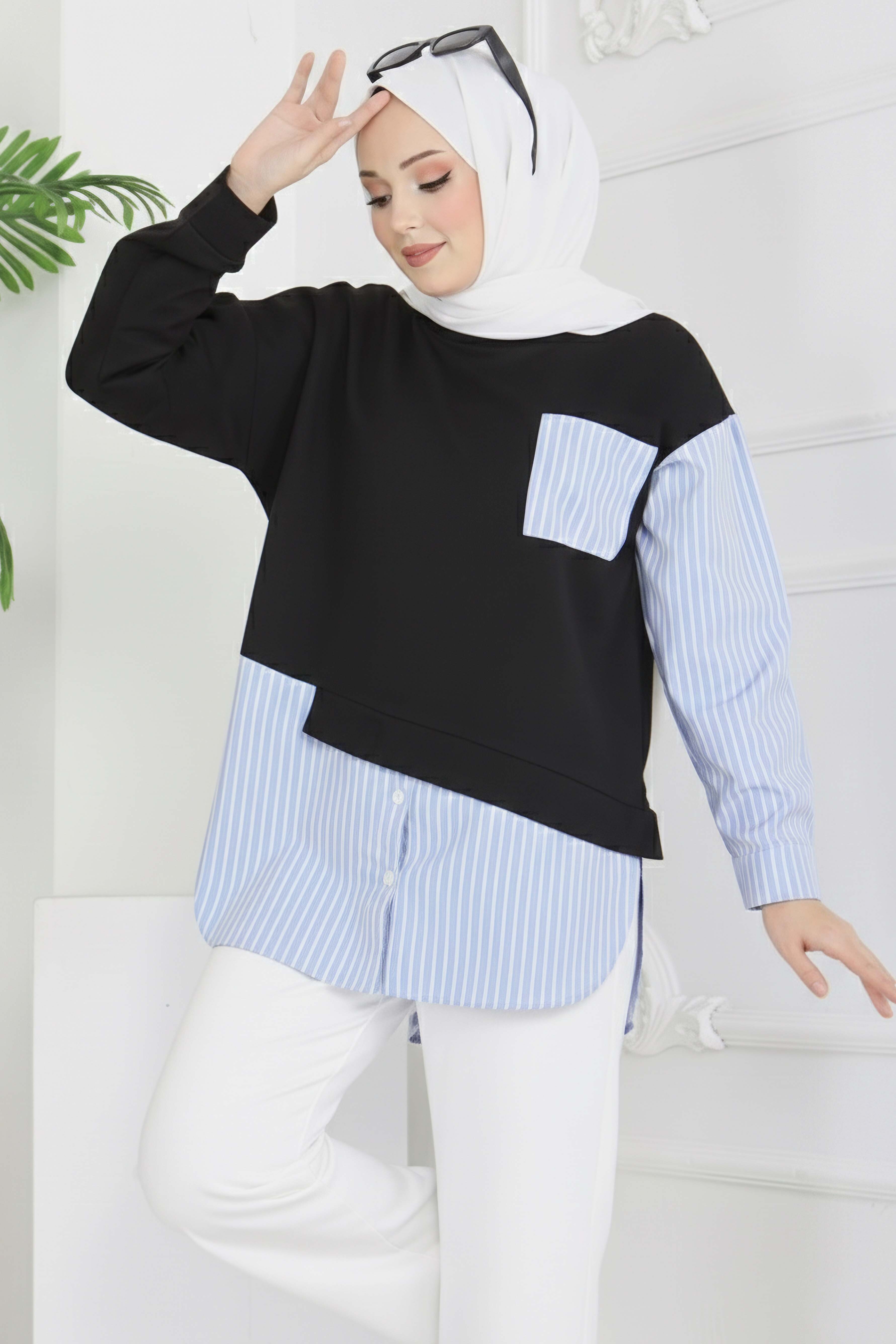 Etek Ve Cep Çizgili Detaylı Tunik - 2064-SIYAH - 3