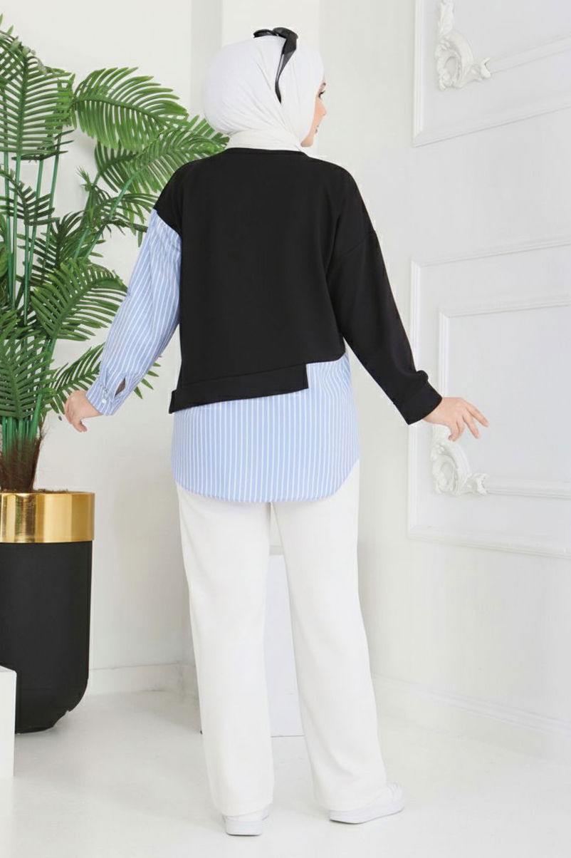 Etek Ve Cep Çizgili Detaylı Tunik - 2064-SIYAH - 4