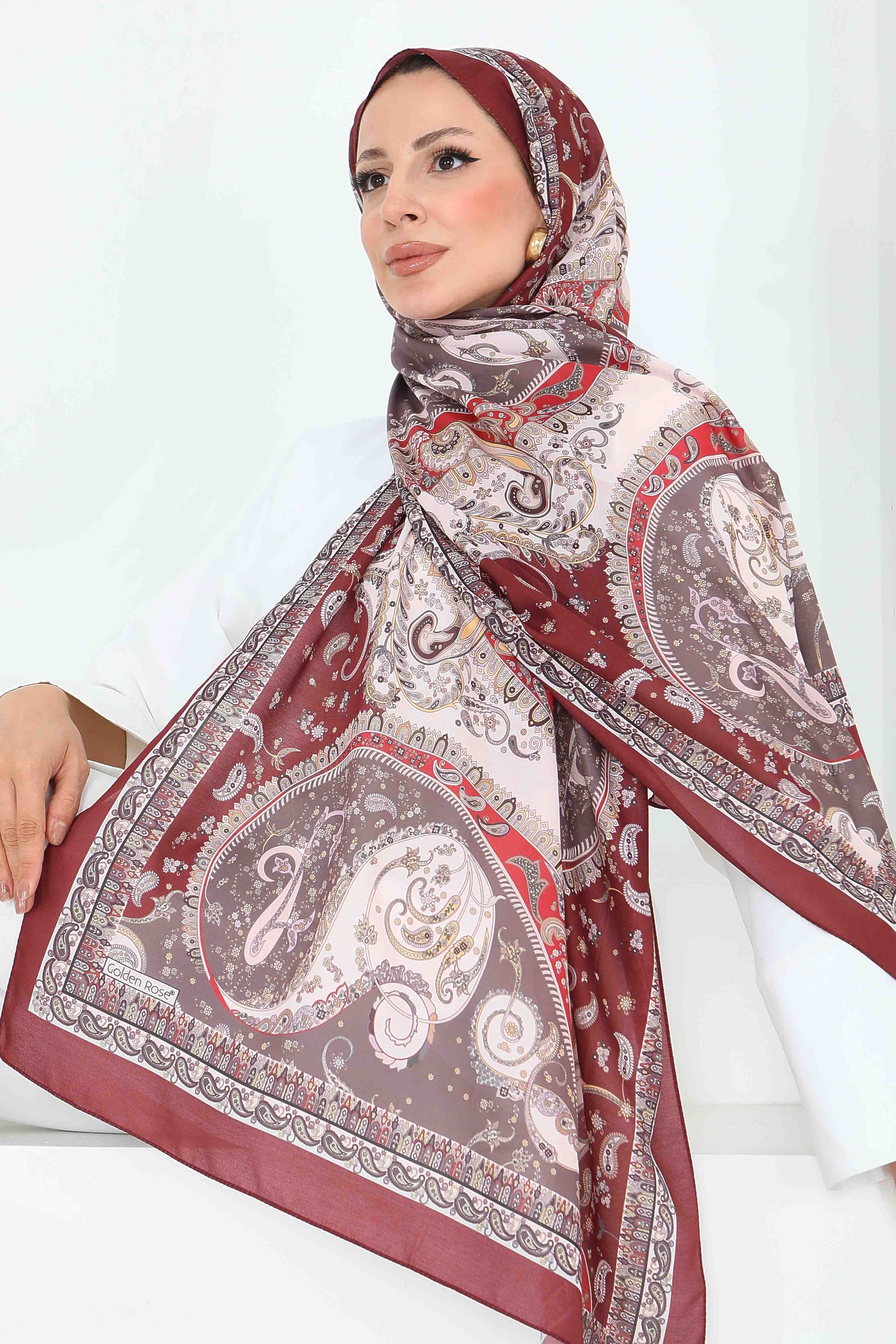 Ethnic Grace Serisi Pamuk Şal - 27855-BORDO - 1