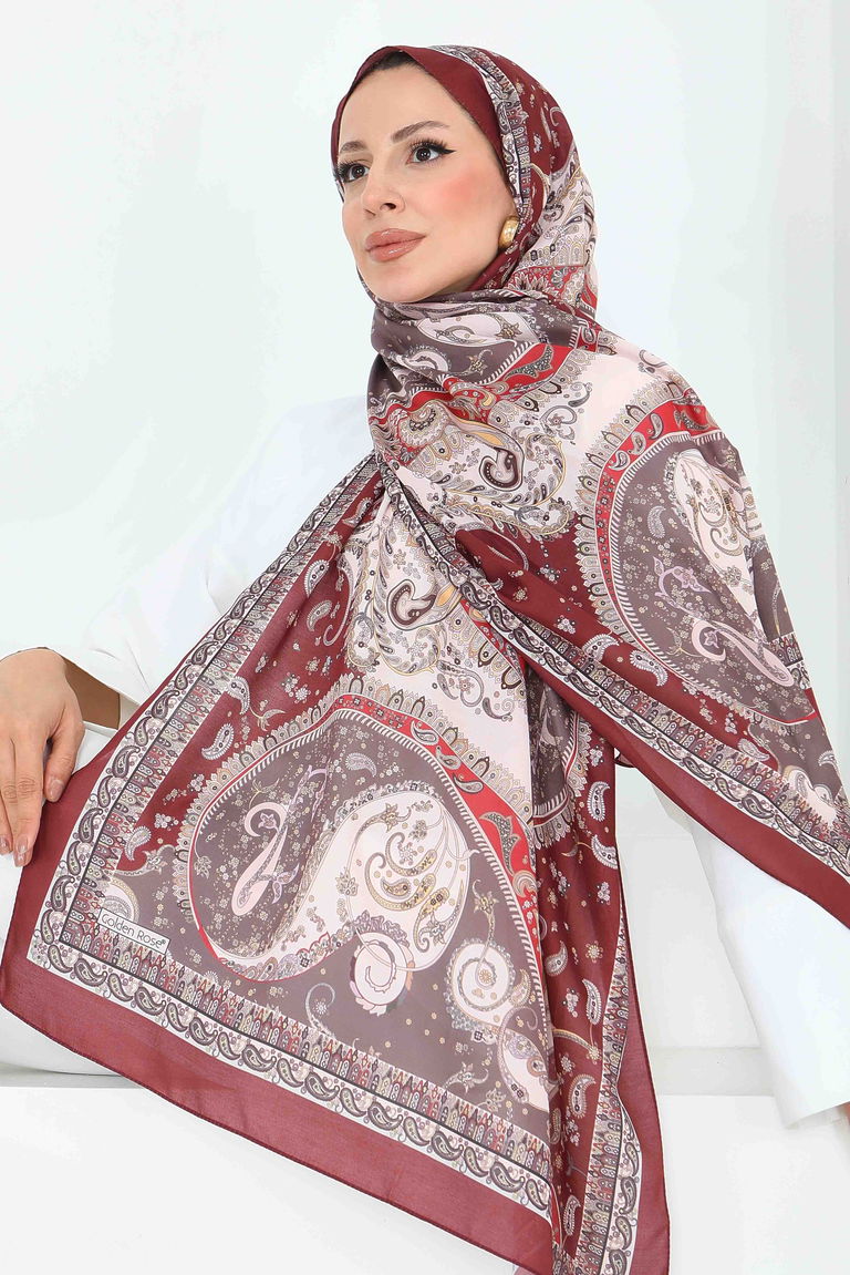 Ethnic Grace Serisi Pamuk Şal - 27855-BORDO - TOFİSA