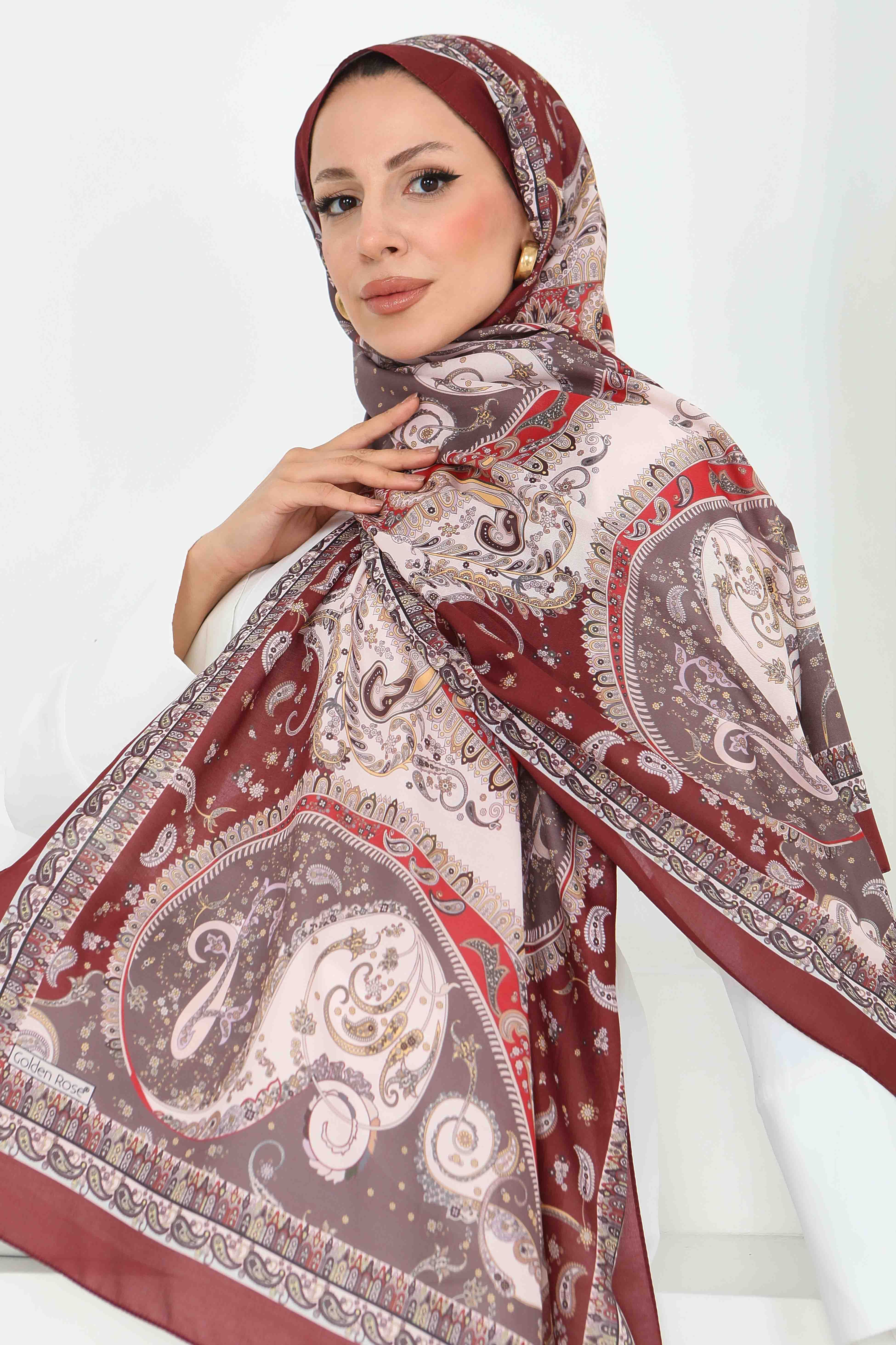 Ethnic Grace Serisi Pamuk Şal - 27855-BORDO - 3
