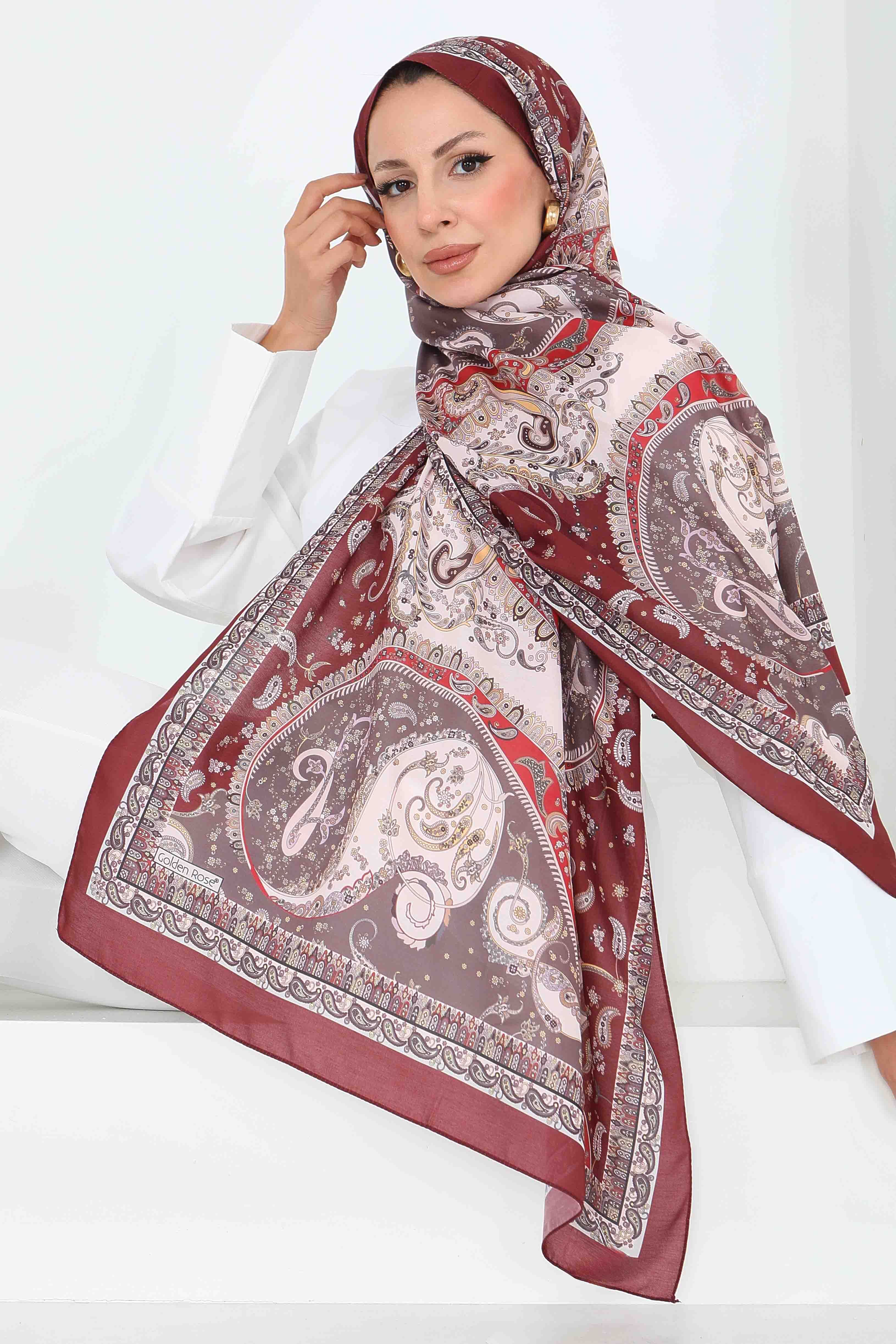 Ethnic Grace Serisi Pamuk Şal - 27855-BORDO - 4