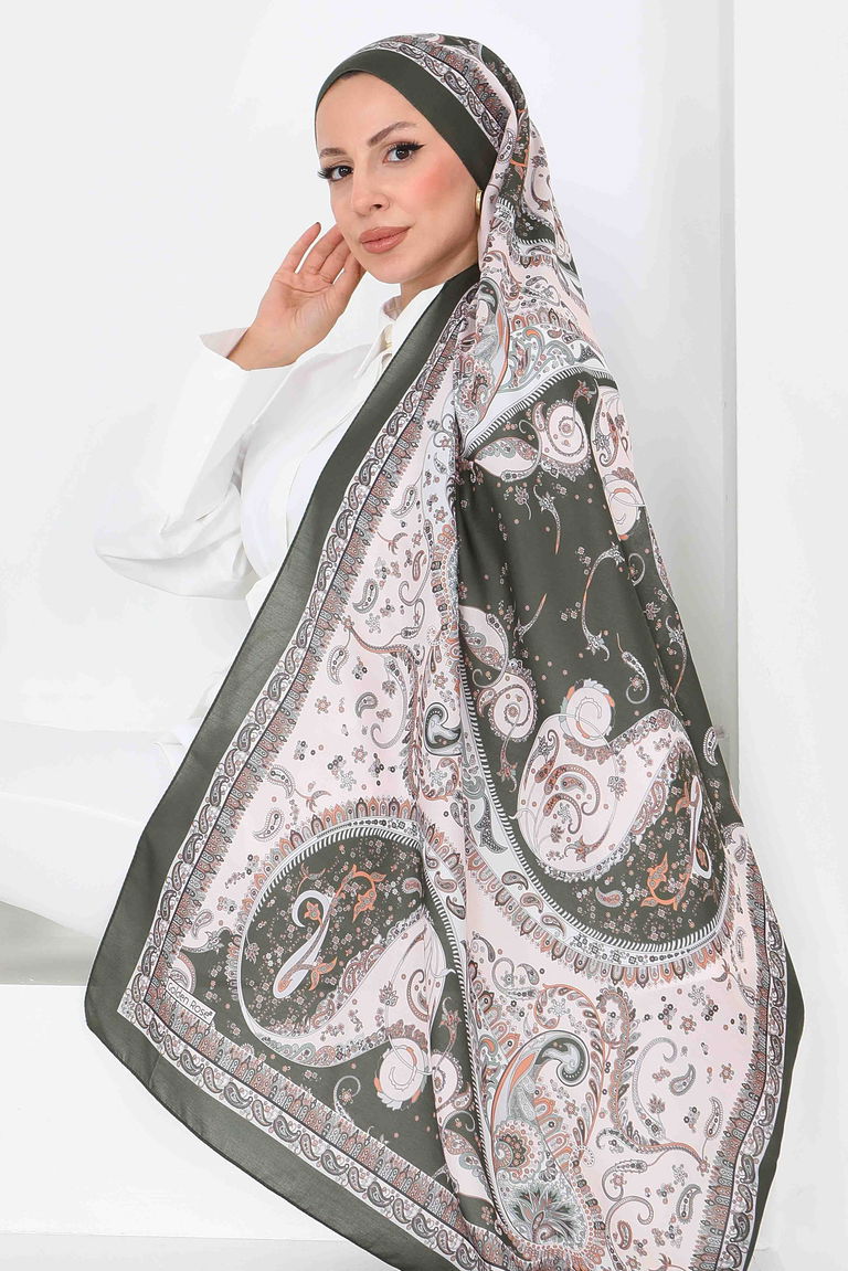 Ethnic Grace Serisi Pamuk Şal - 27855-HAKI - TOFİSA
