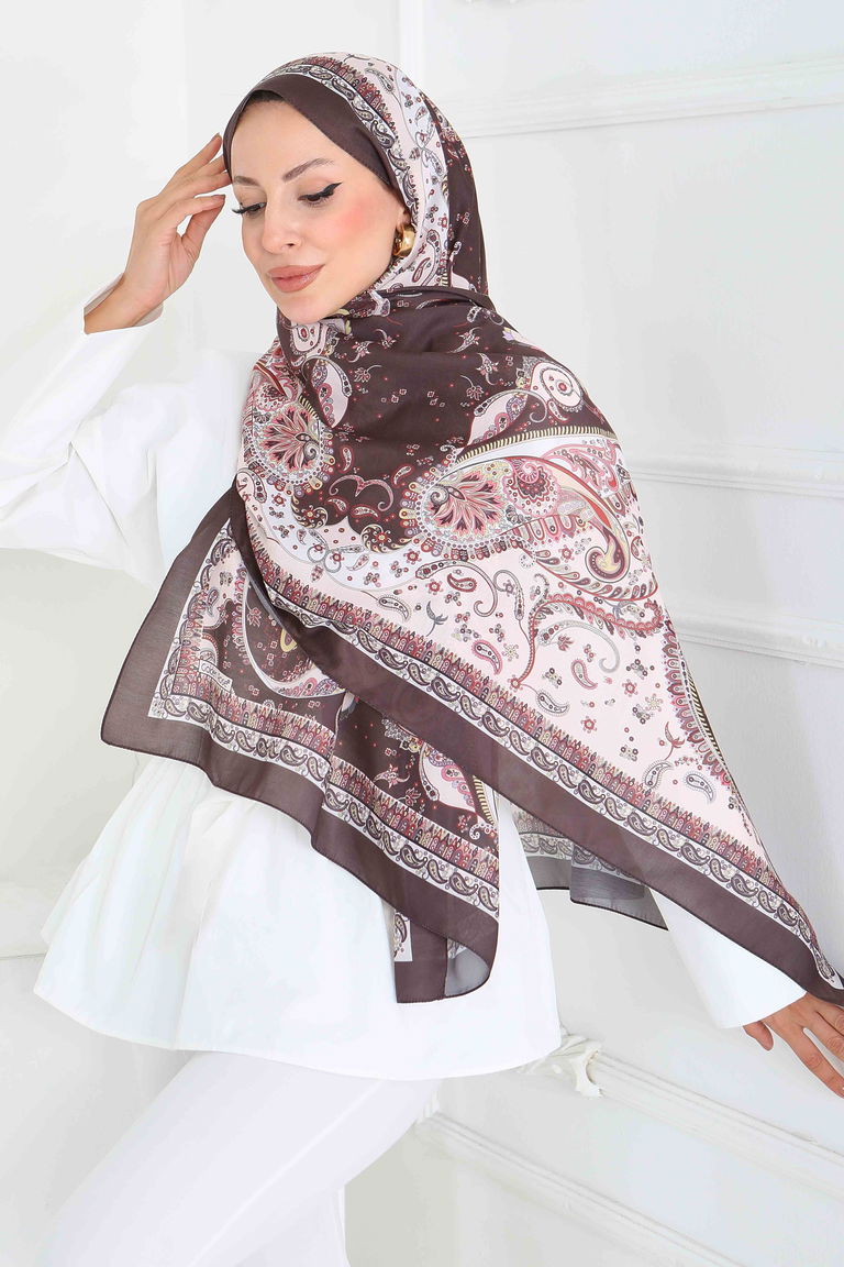 Ethnic Grace Serisi Pamuk Şal - 27855-KAHVE - TOFİSA