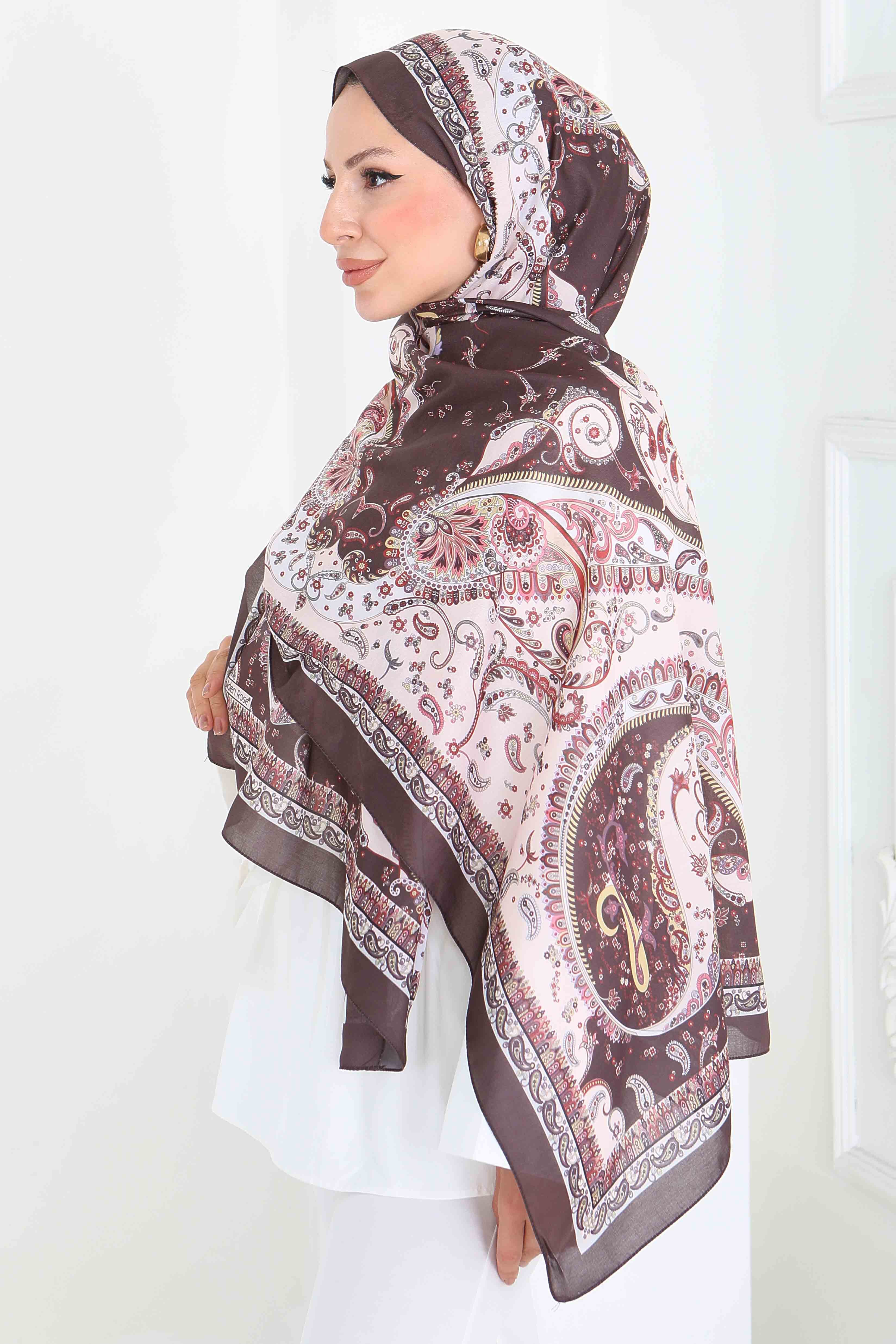Ethnic Grace Serisi Pamuk Şal - 27855-KAHVE - 2