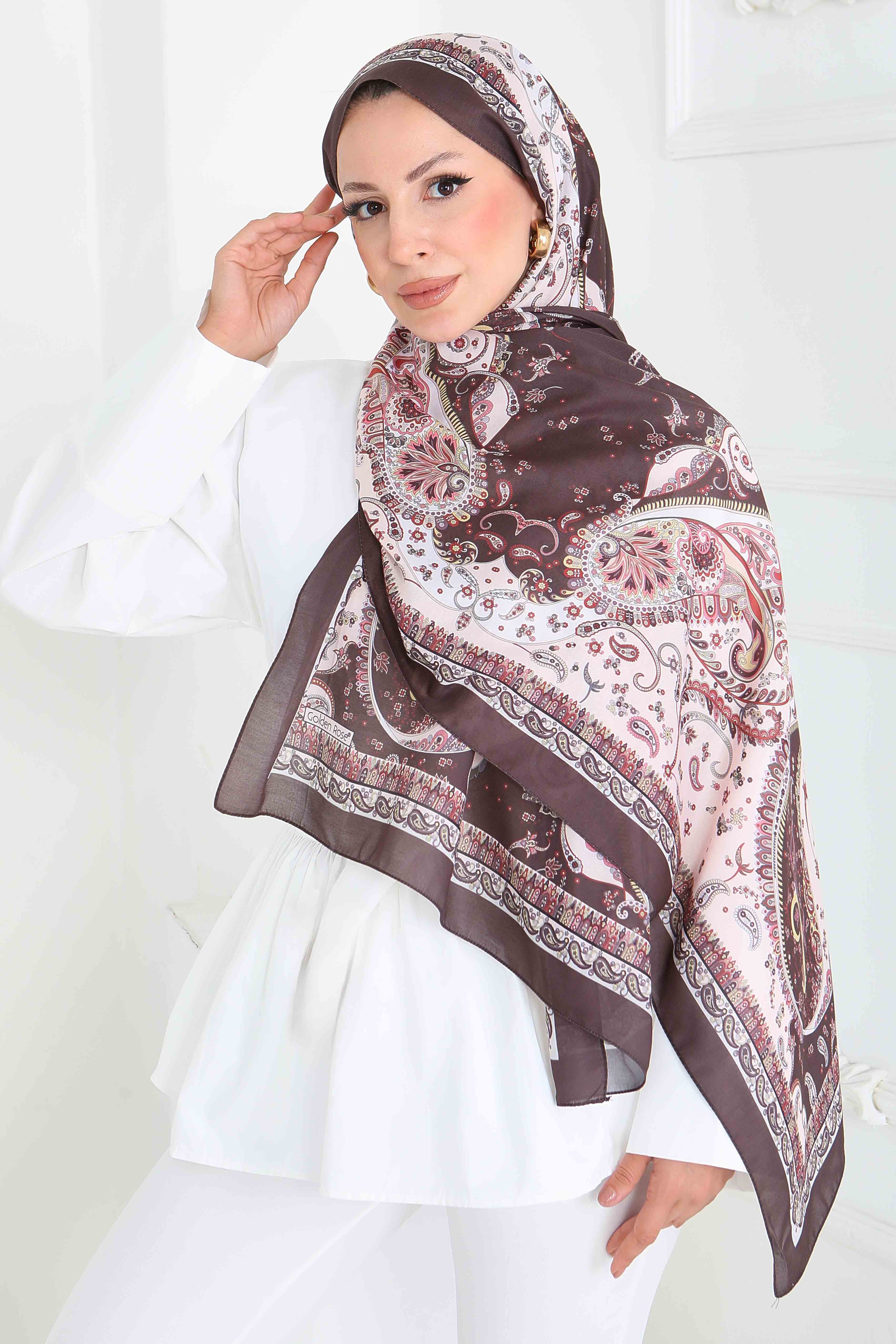 Ethnic Grace Serisi Pamuk Şal - 27855-KAHVE - 3