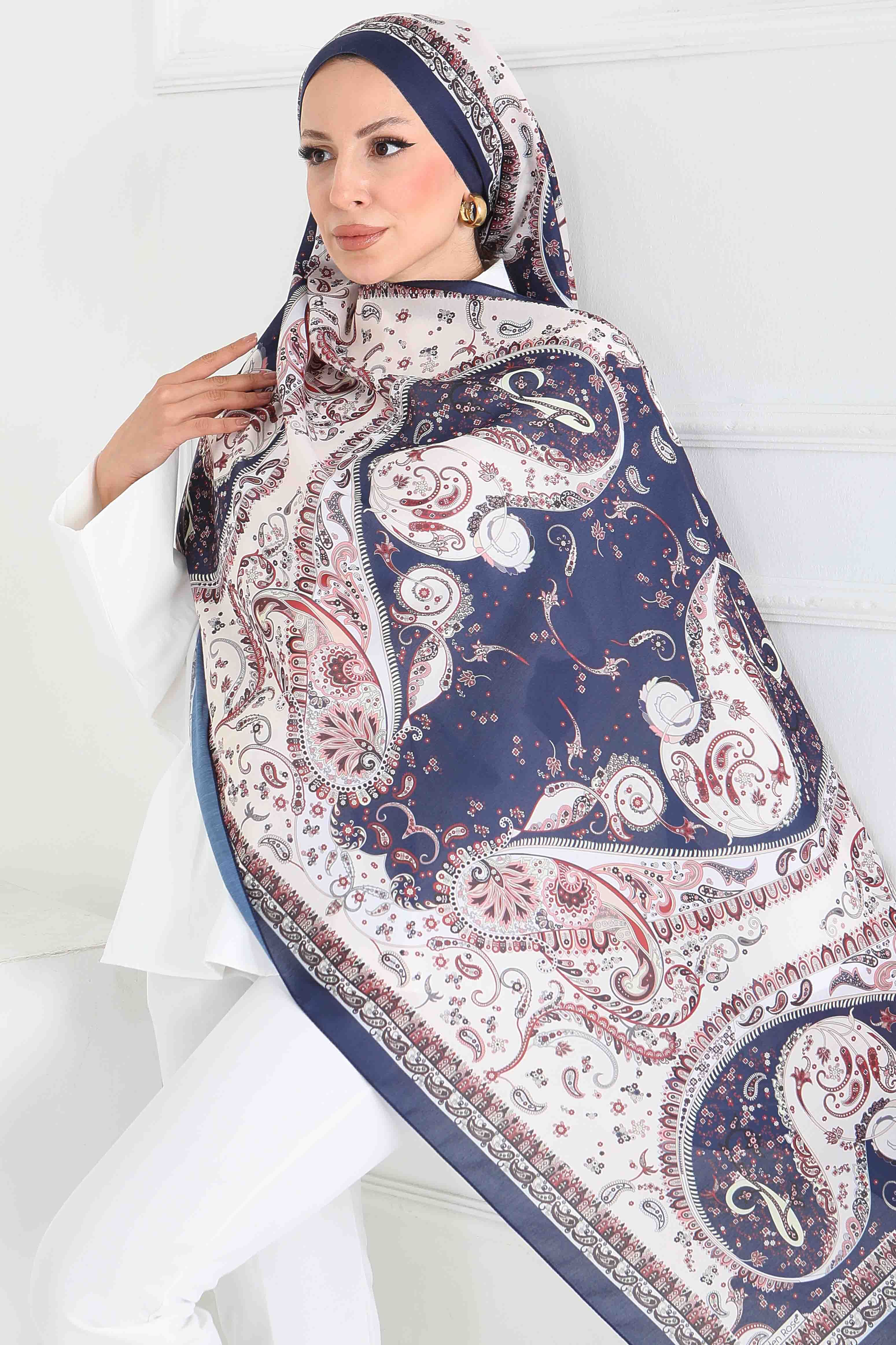 Ethnic Grace Serisi Pamuk Şal - 27855-LACIVERT - 1