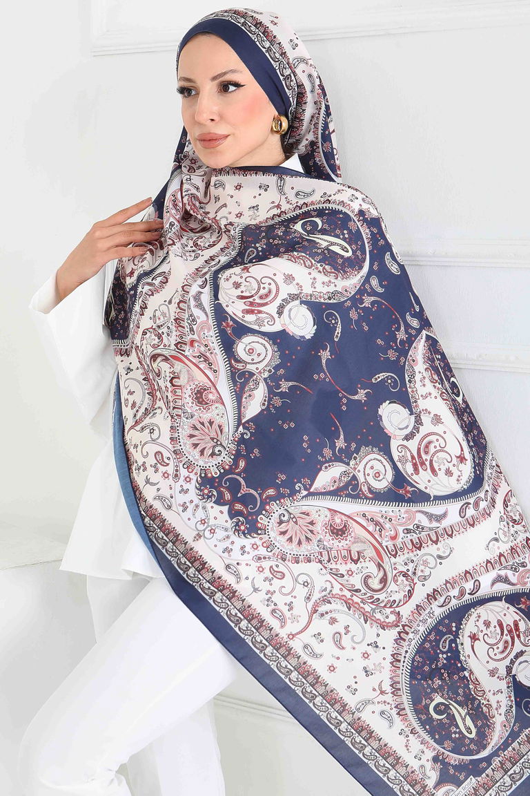 Ethnic Grace Serisi Pamuk Şal - 27855-LACIVERT - TOFİSA