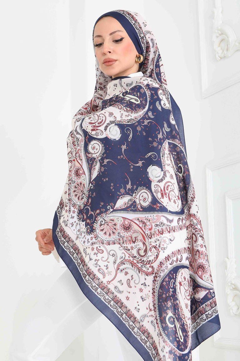 Ethnic Grace Serisi Pamuk Şal - 27855-LACIVERT - TOFİSA
