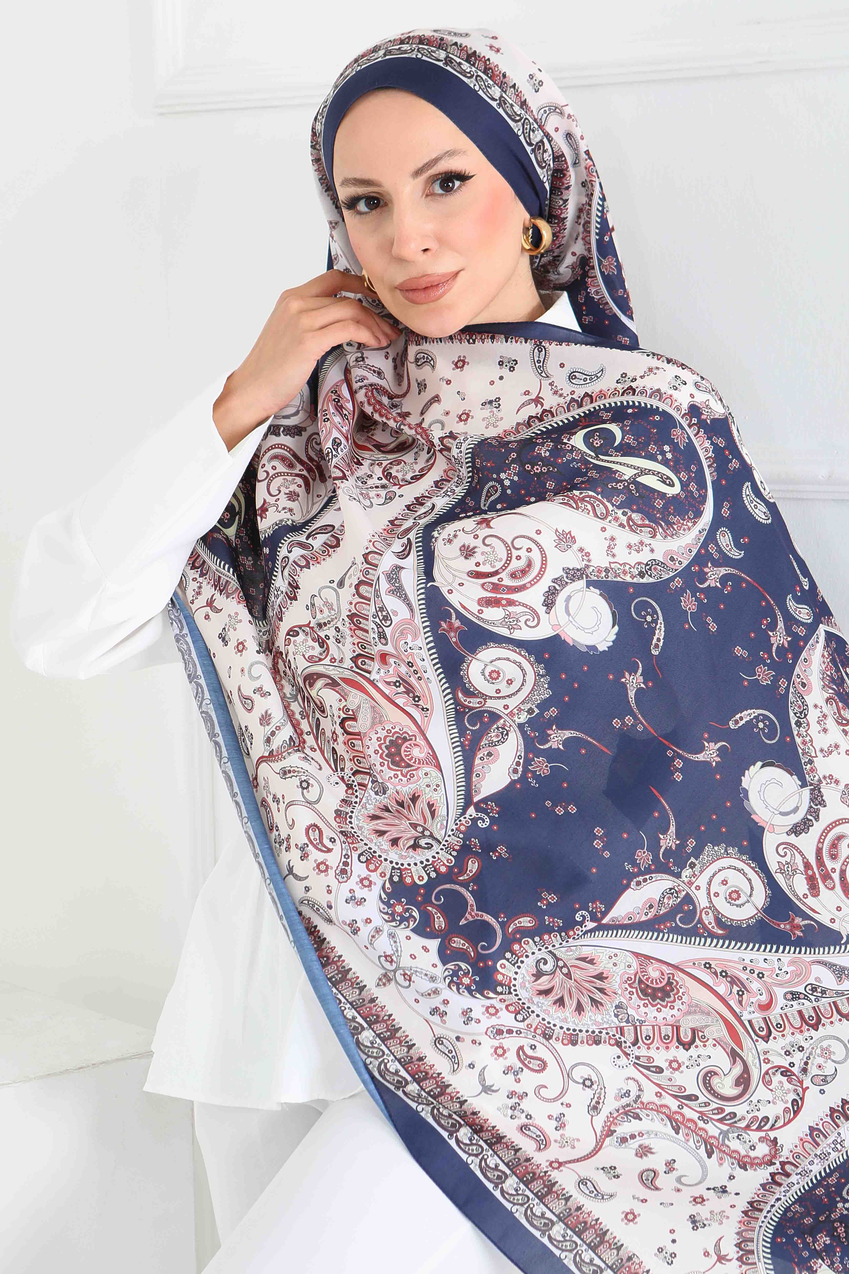 Ethnic Grace Serisi Pamuk Şal - 27855-LACIVERT - 3