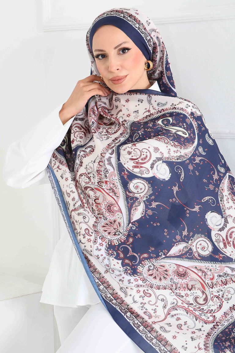 Ethnic Grace Serisi Pamuk Şal - 27855-LACIVERT - TOFİSA