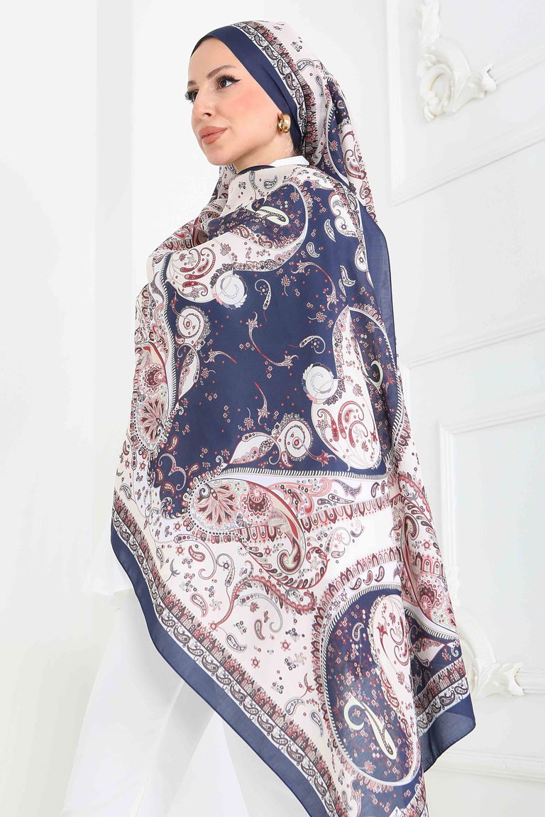 Ethnic Grace Serisi Pamuk Şal - 27855-LACIVERT - TOFİSA