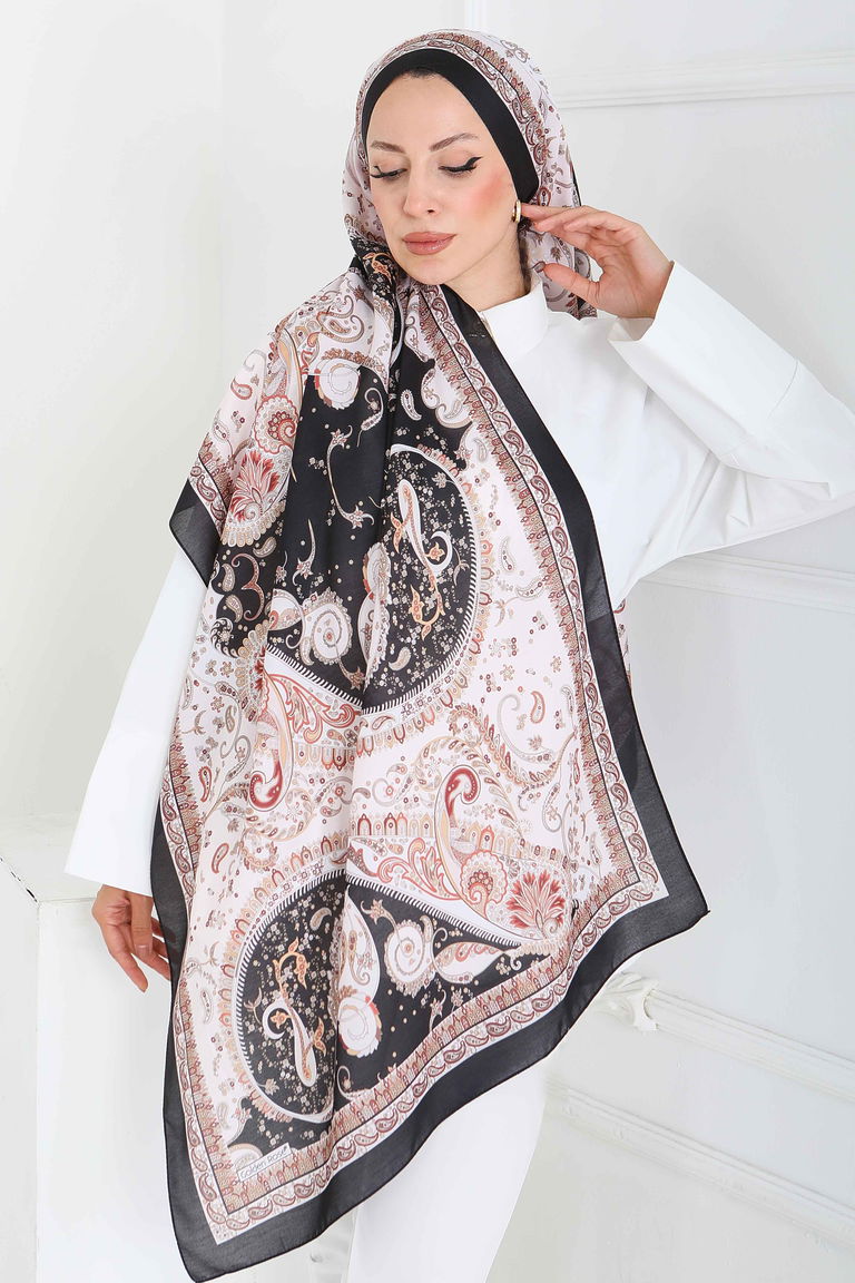 Ethnic Grace Serisi Pamuk Şal - 27855-SIYAH - TOFİSA