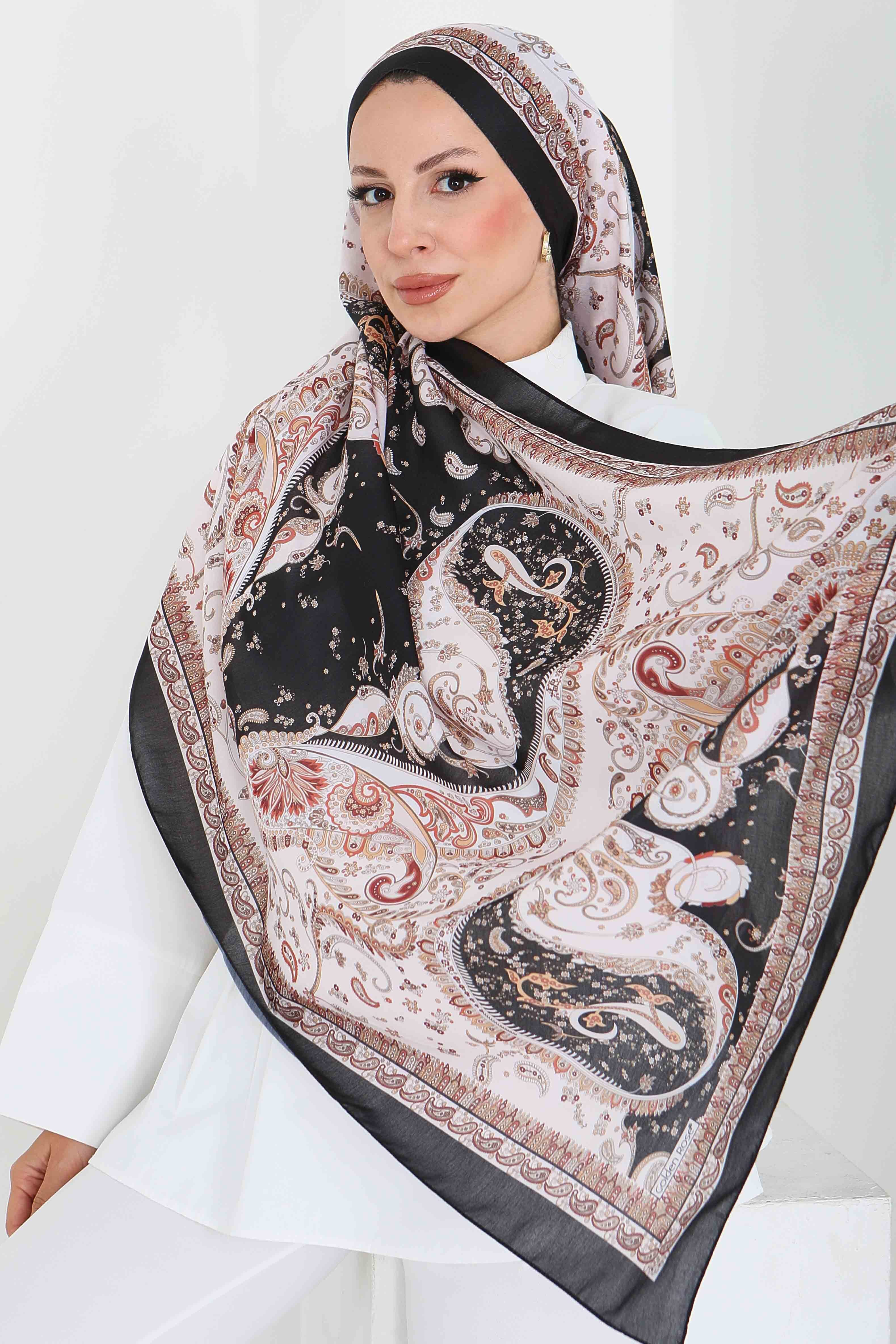 Ethnic Grace Serisi Pamuk Şal - 27855-SIYAH - 2
