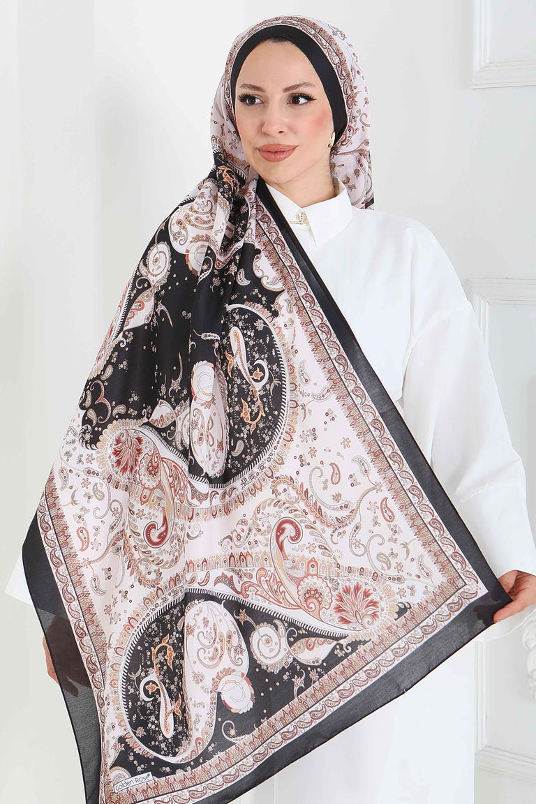 Ethnic Grace Serisi Pamuk Şal - 27855-SIYAH - TOFİSA