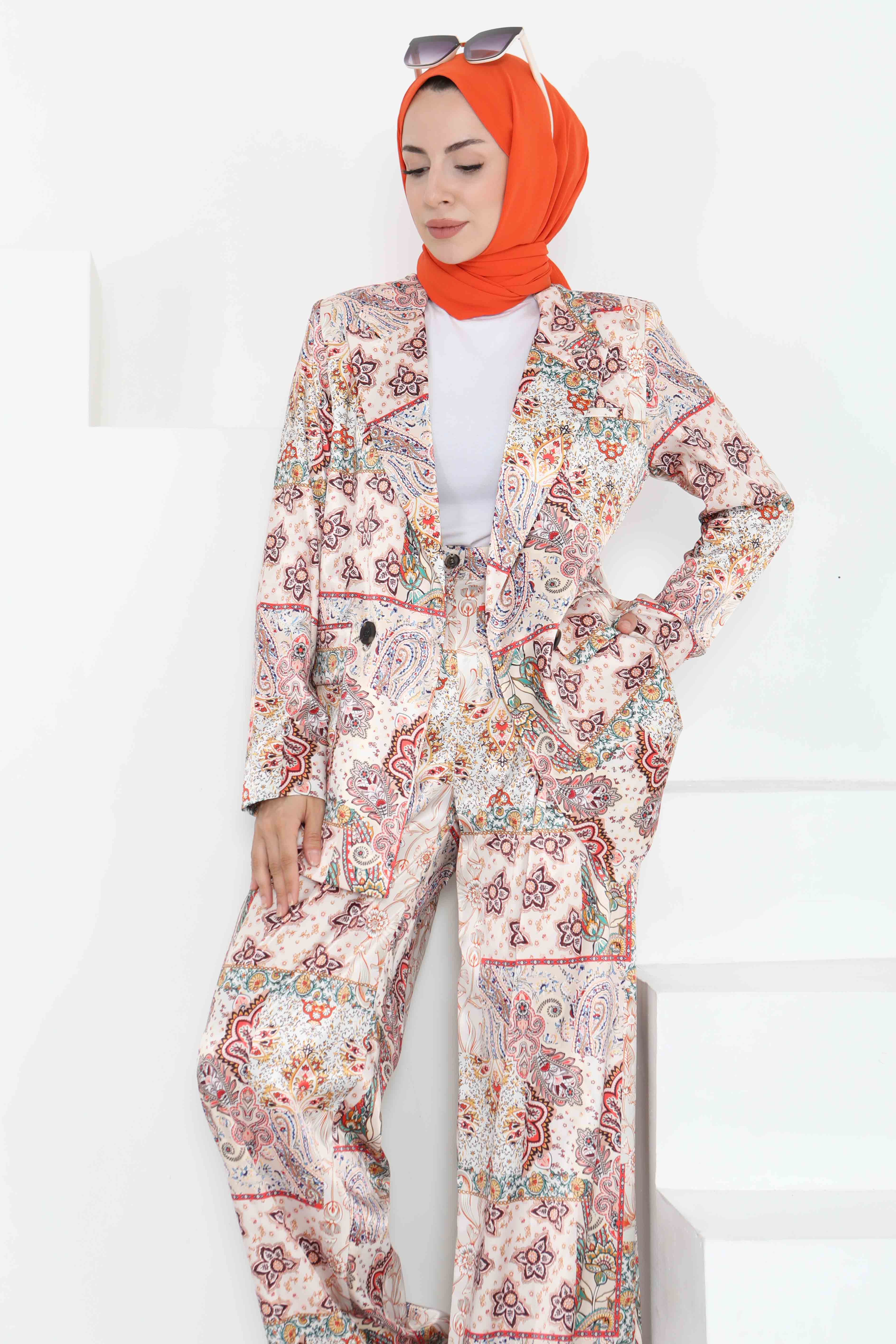 Etnik Desen Ceket Pantolon Takım - 27251 - 1