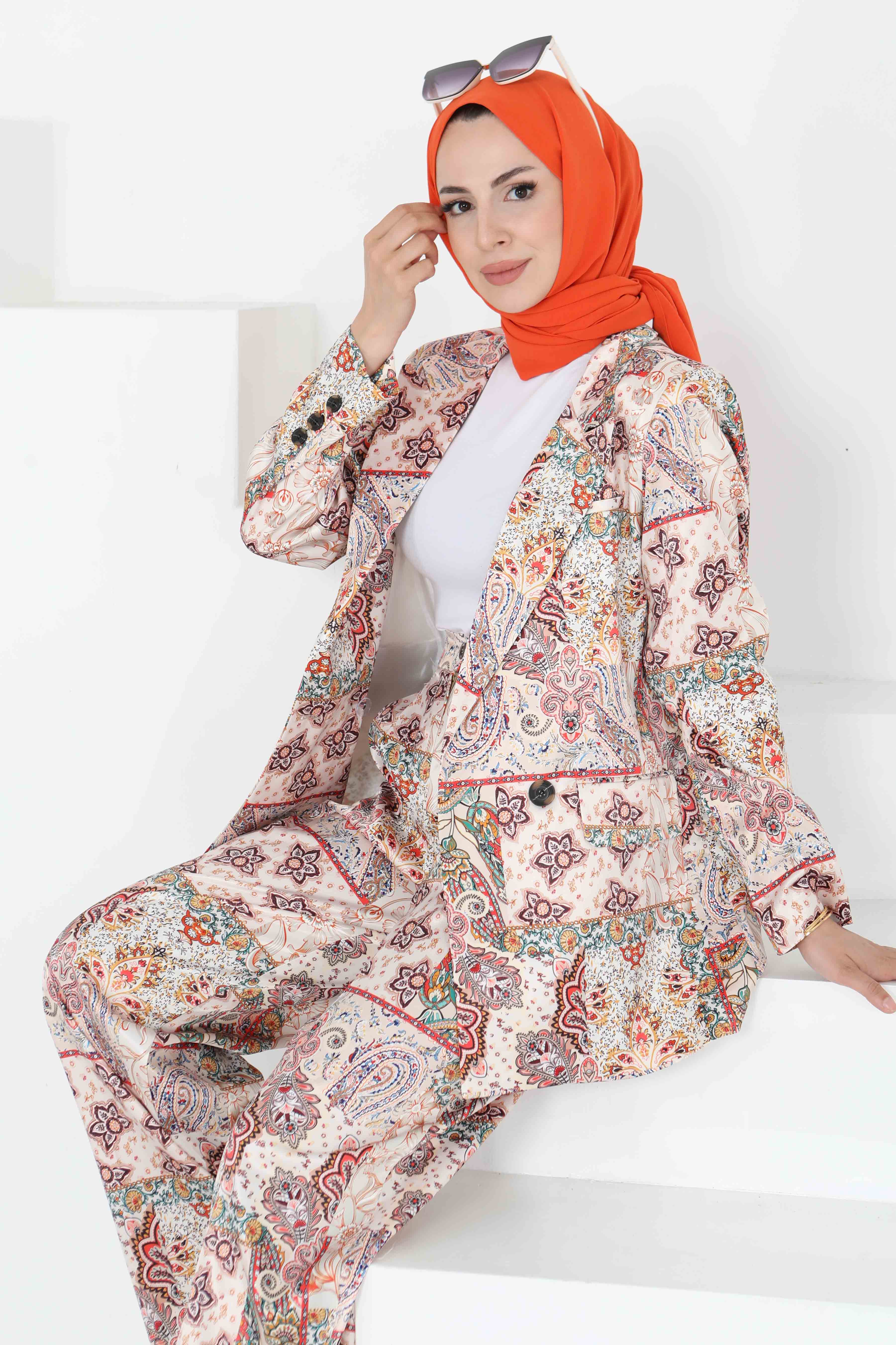 Etnik Desen Ceket Pantolon Takım - 27251 - 3