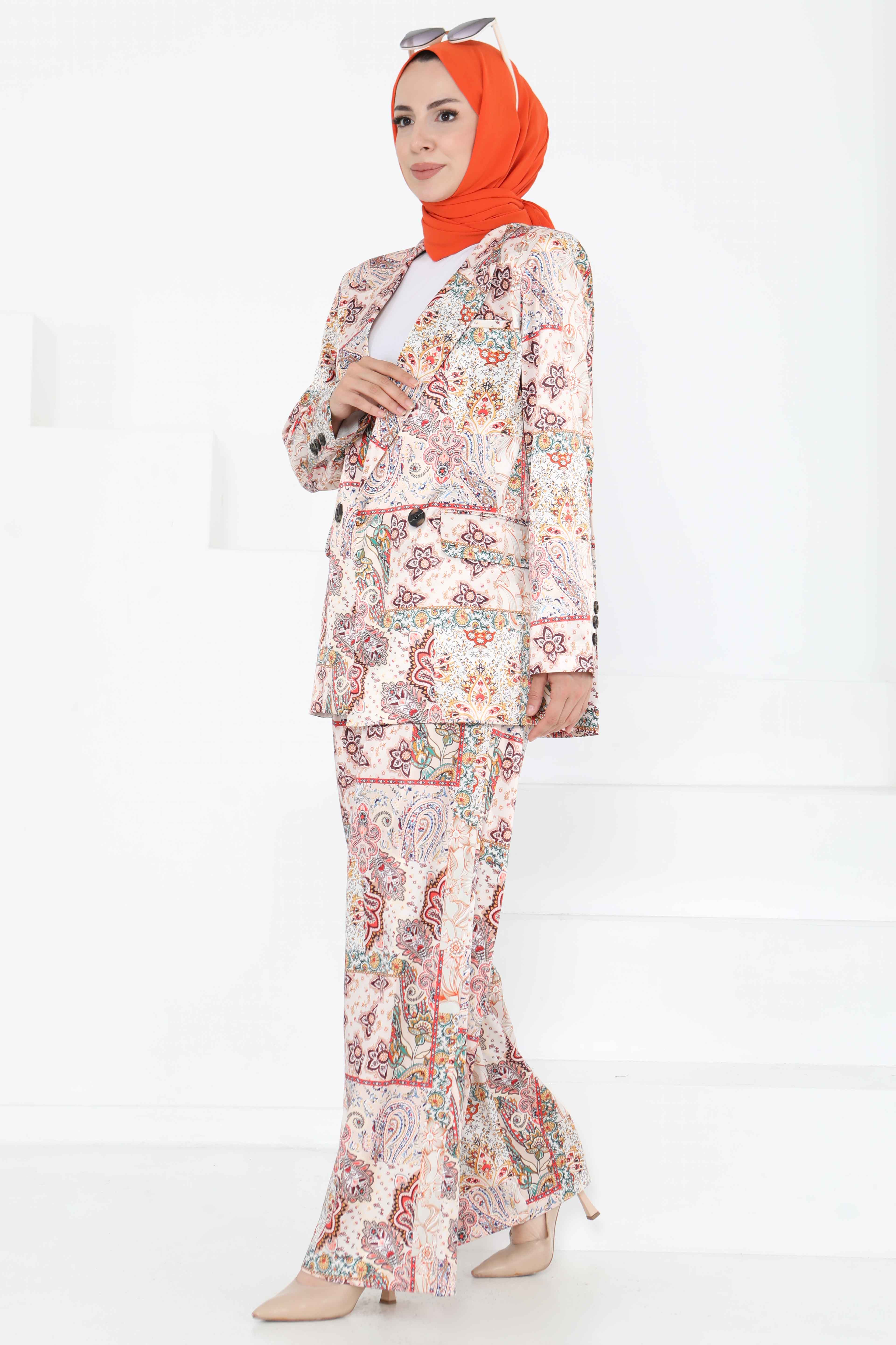 Etnik Desen Ceket Pantolon Takım - 27251 - 4