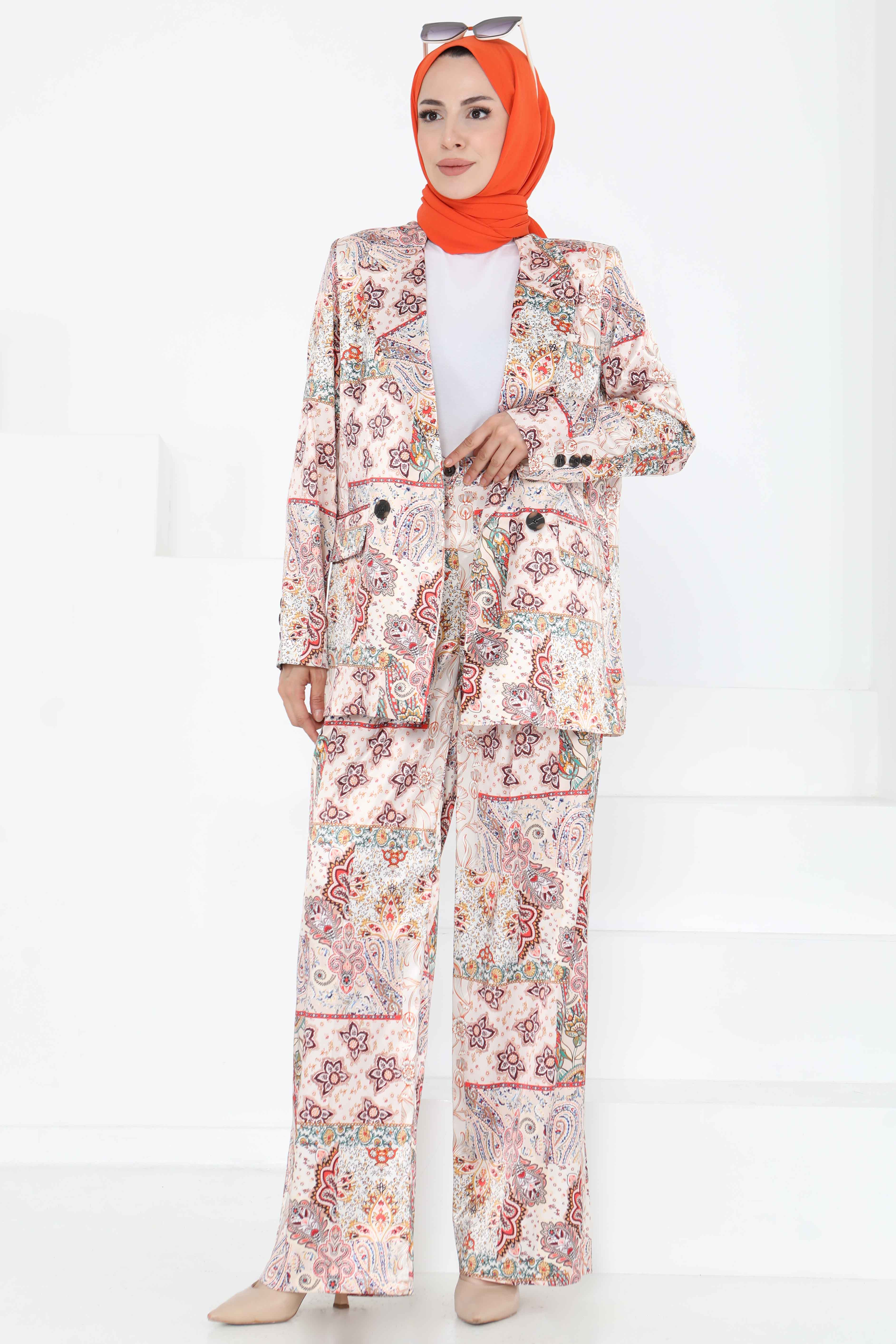 Etnik Desen Ceket Pantolon Takım - 27251 - 5