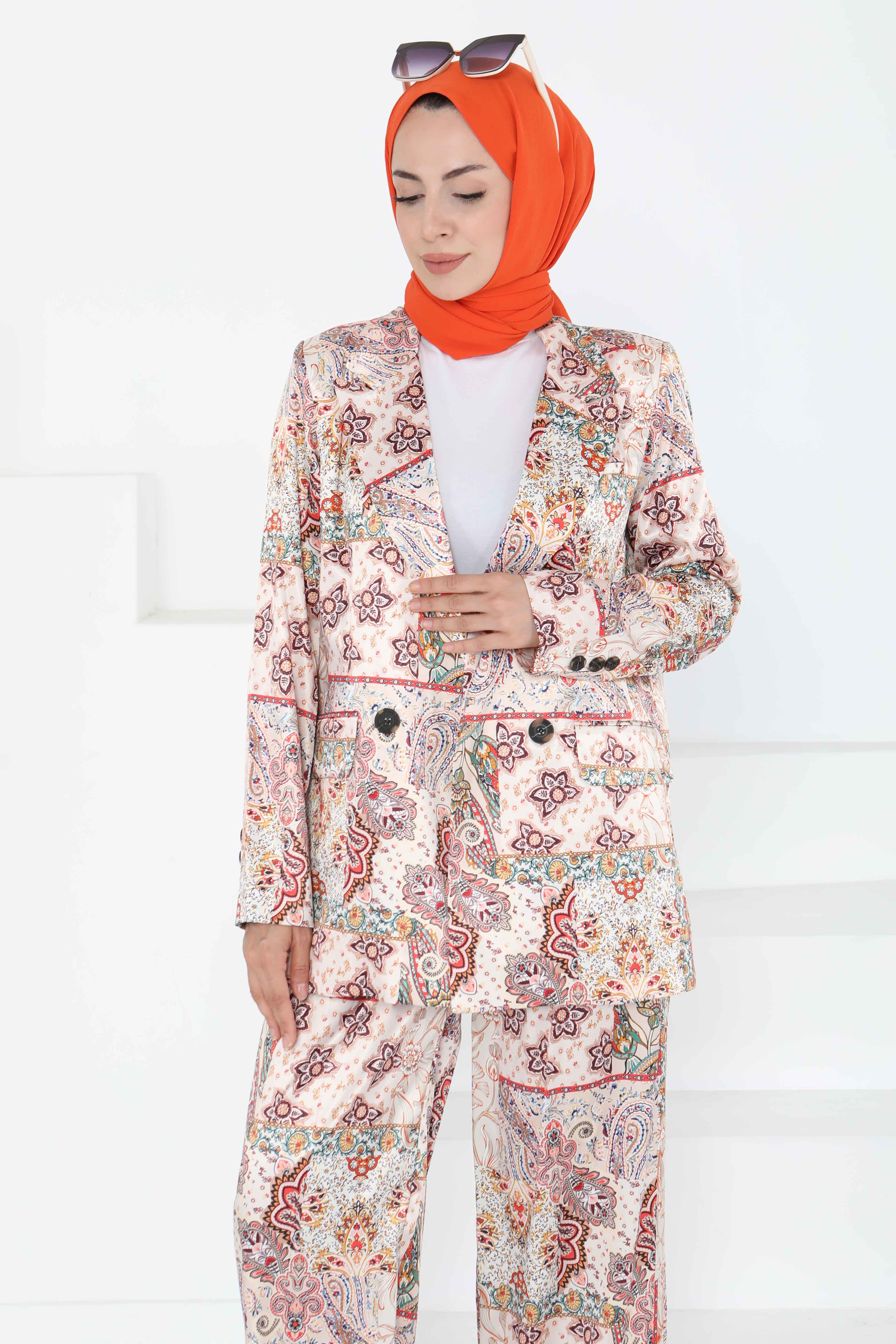 Etnik Desen Ceket Pantolon Takım - 27251 - 6