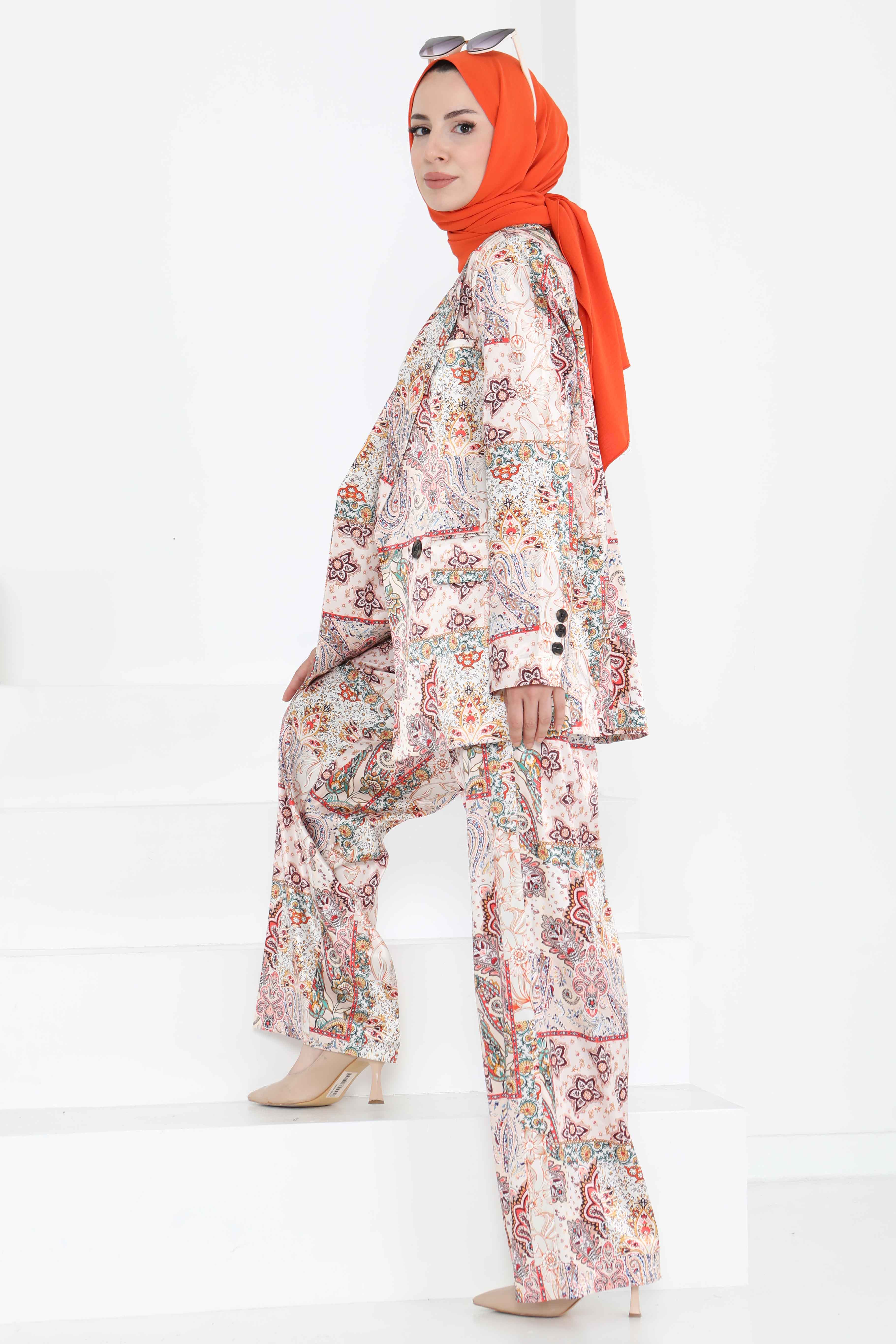 Etnik Desen Ceket Pantolon Takım - 27251 - 9