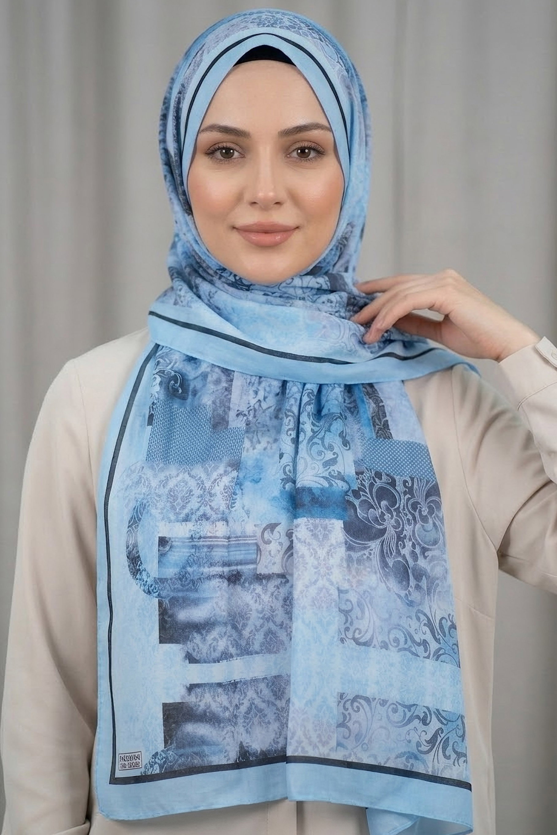 Etnik Desen Pamuk Şal Bebe Mavi - 28760-BEBE-MAVI - 1