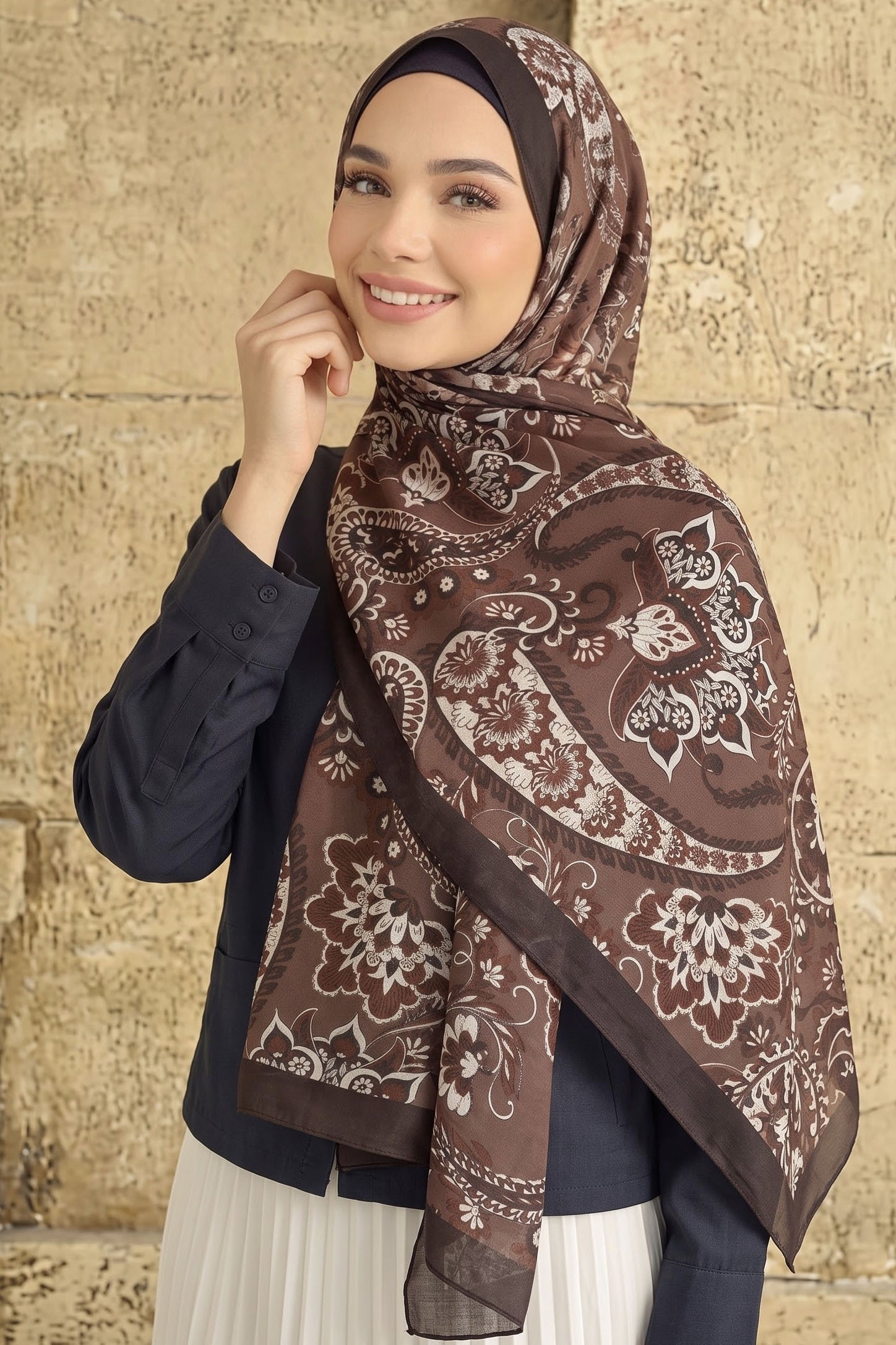 Etnik Desen Pamuklu Şal Aci Kahve - 28683-ACI-KAHVE - 1