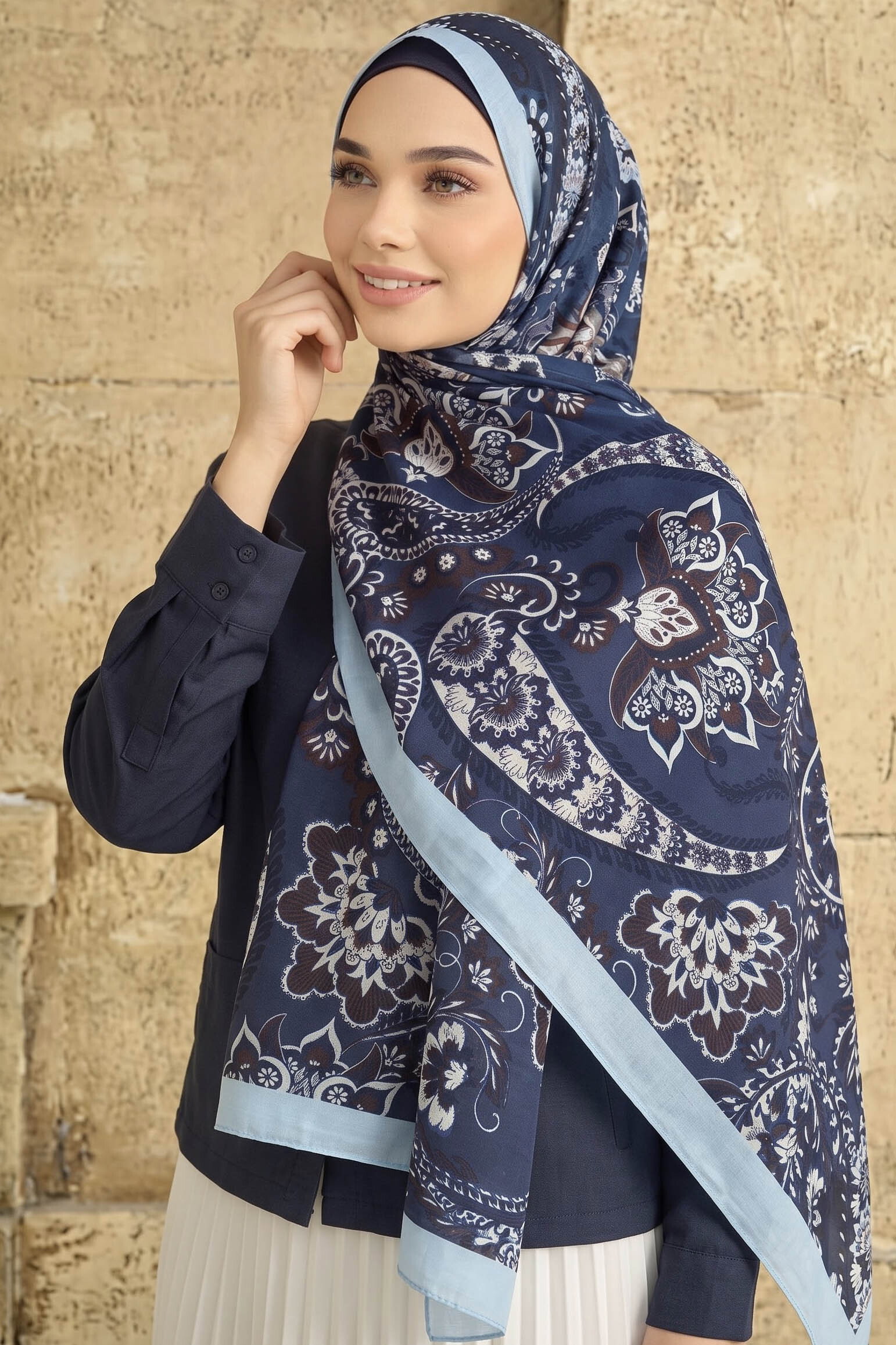 Etnik Desen Pamuklu Şal Bebe Mavi - 28683-BEBE-MAVI - 1
