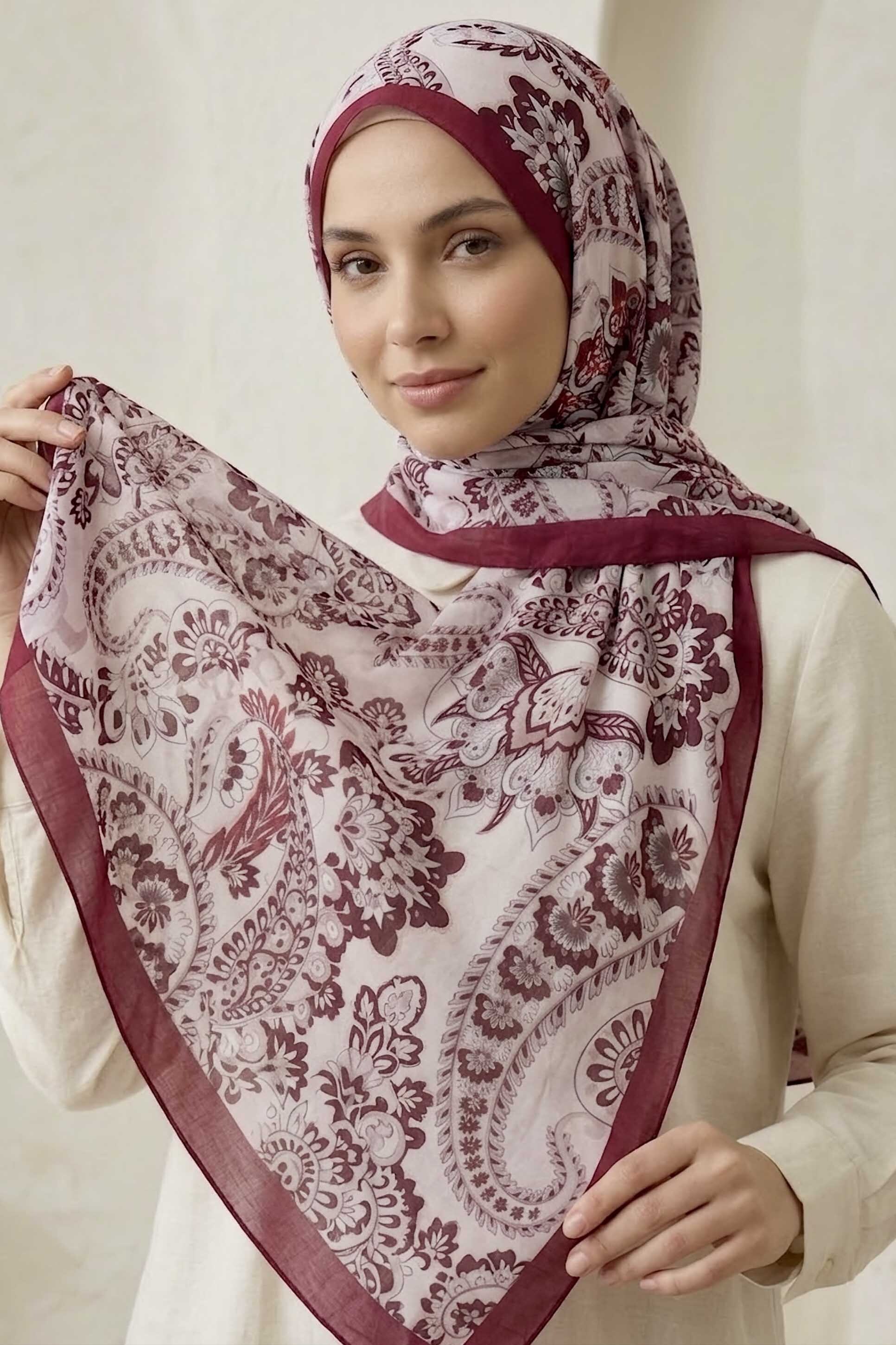 Etnik Desen Pamuklu Şal Bordo - 28683-BORDO - 1