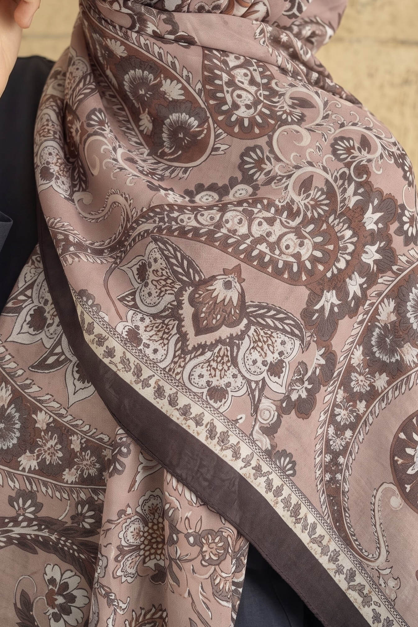 Etnik Desen Pamuklu Şal Kahve - 28683-KAHVE - 2