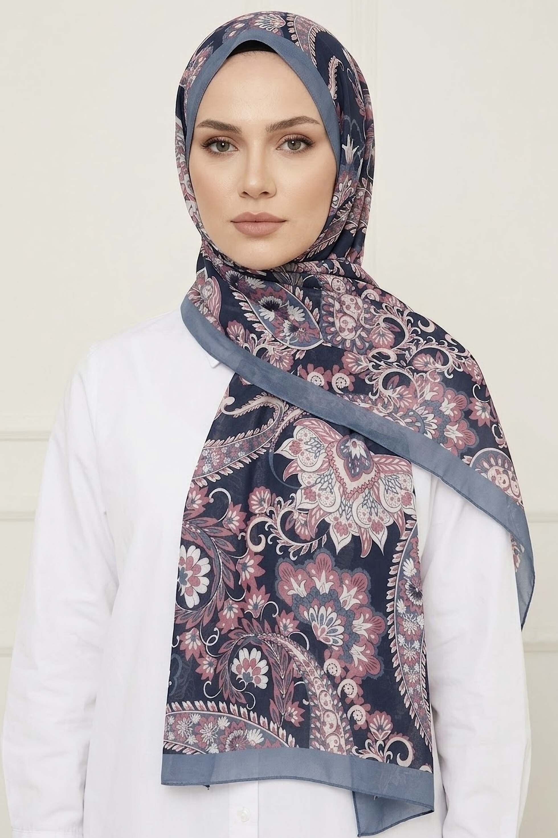 Etnik Desen Pamuklu Şal Mavi - 28683-MAVI - 1