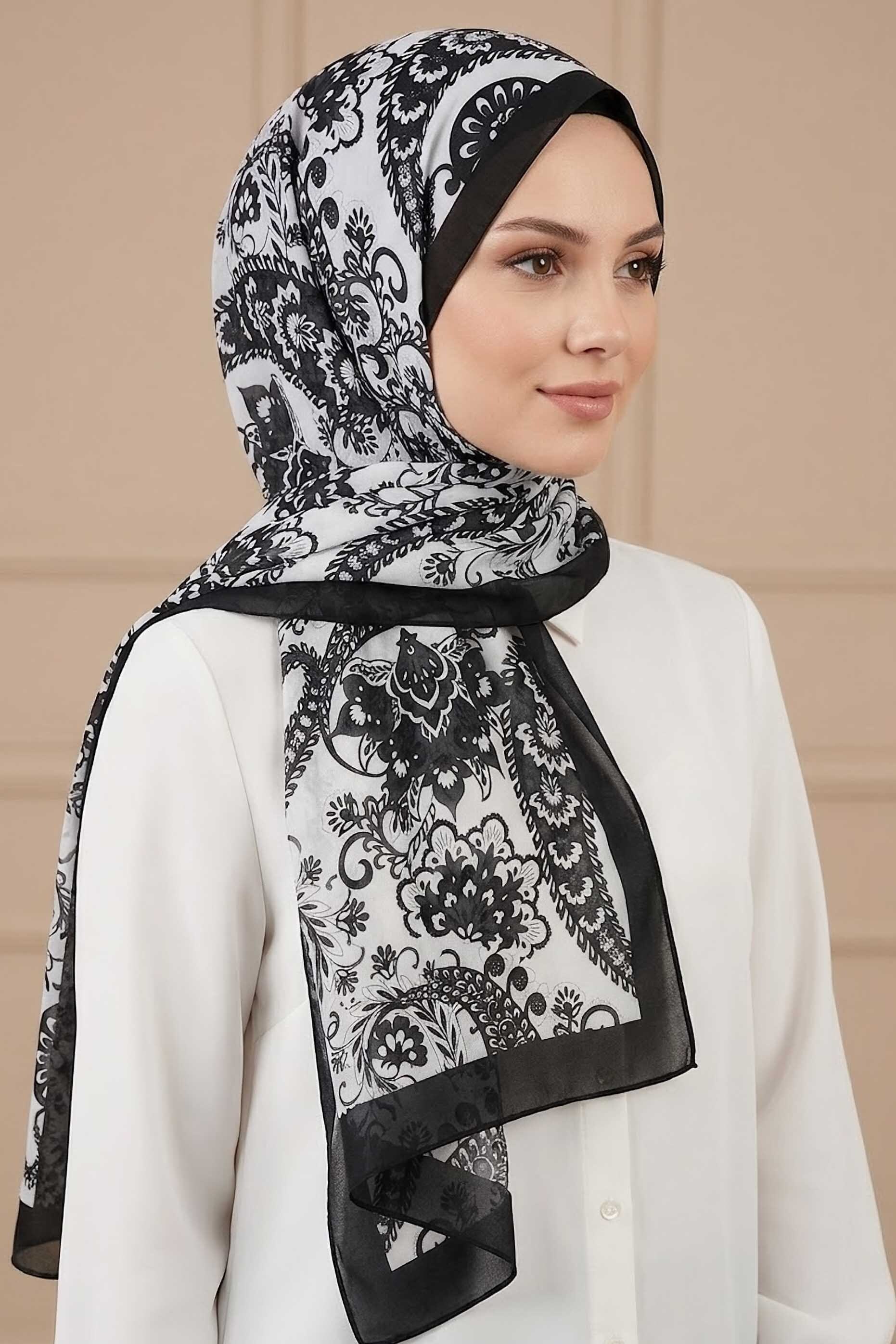 Etnik Desen Pamuklu Şal Siyah - 28683-SIYAH - 1