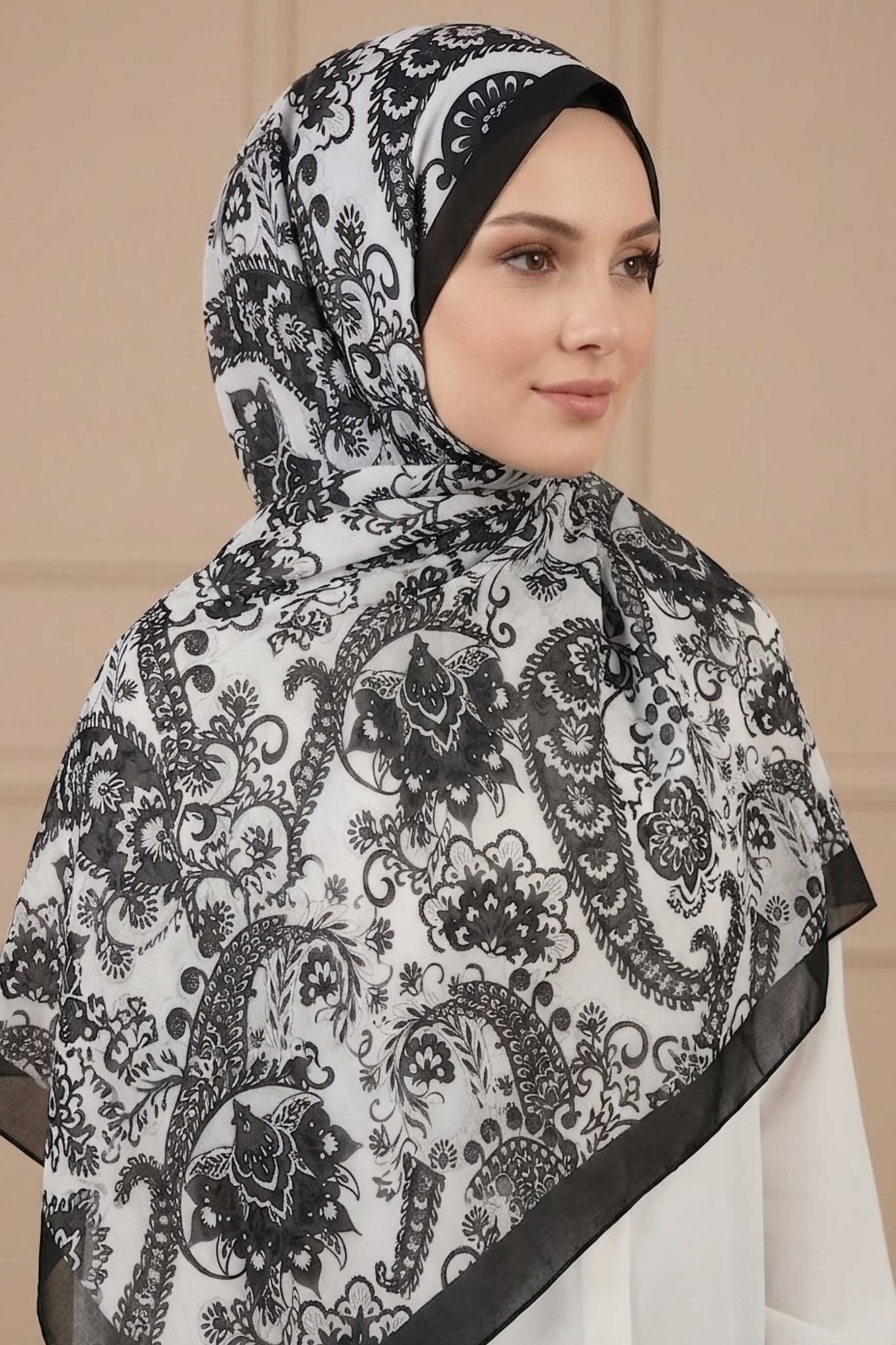 Etnik Desen Pamuklu Şal Siyah - 28683-SIYAH - 2