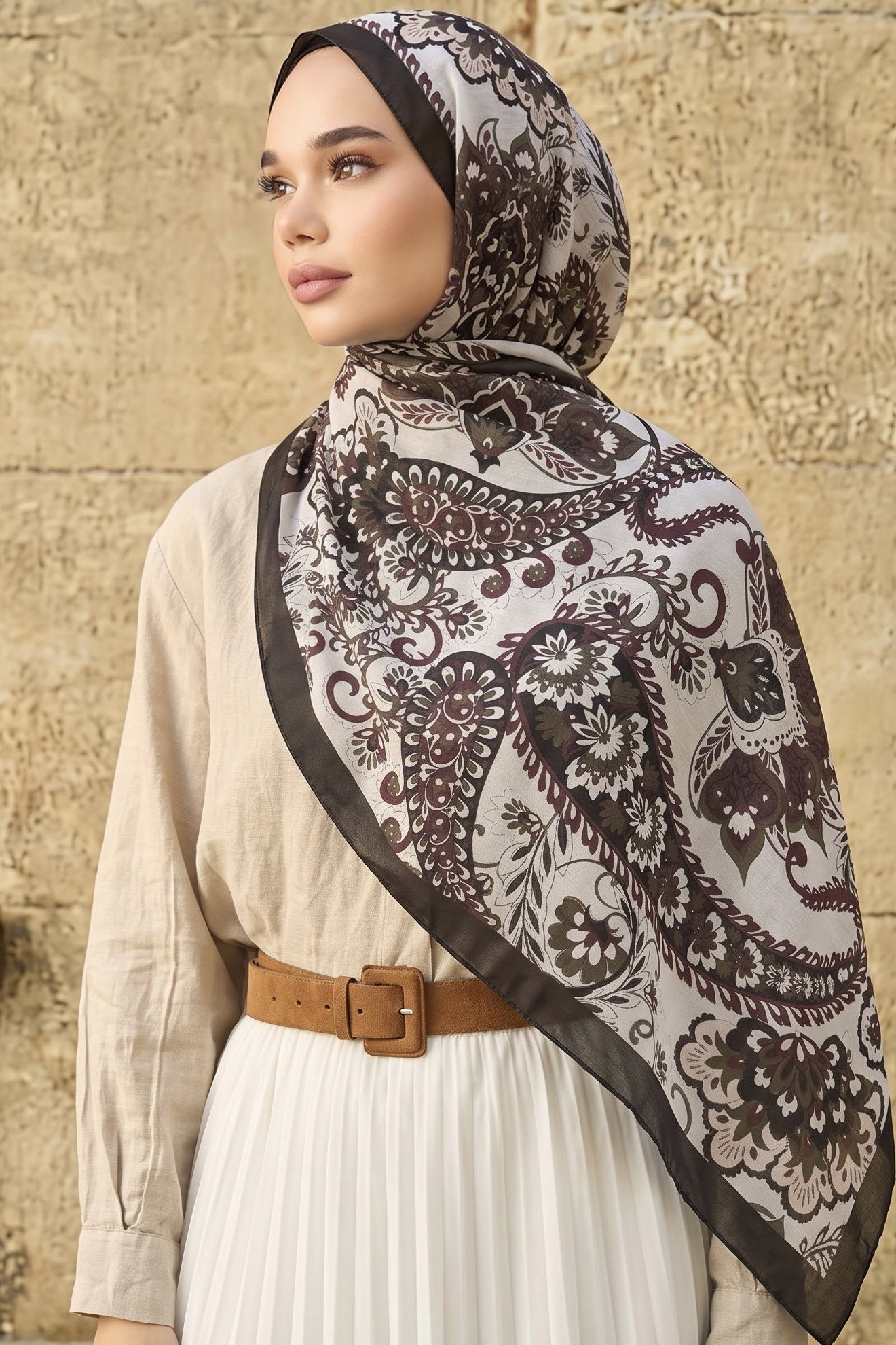 Etnik Desen Pamuklu Şal Siyah-beyaz - 28683-SIYAH-BEYAZ - 1
