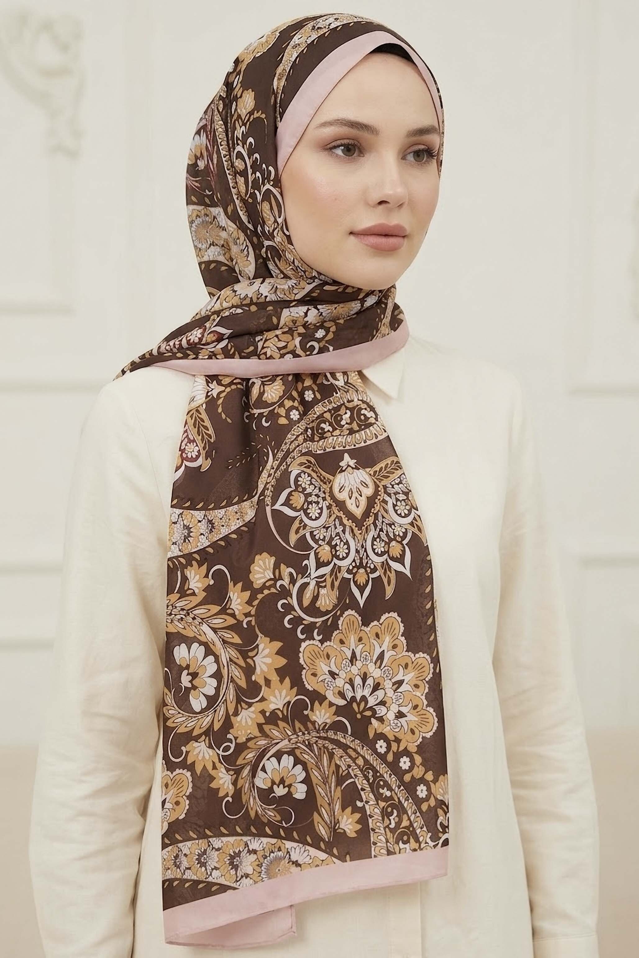 Etnik Desen Pamuklu Şal Somon - 28683-SOMON - 2