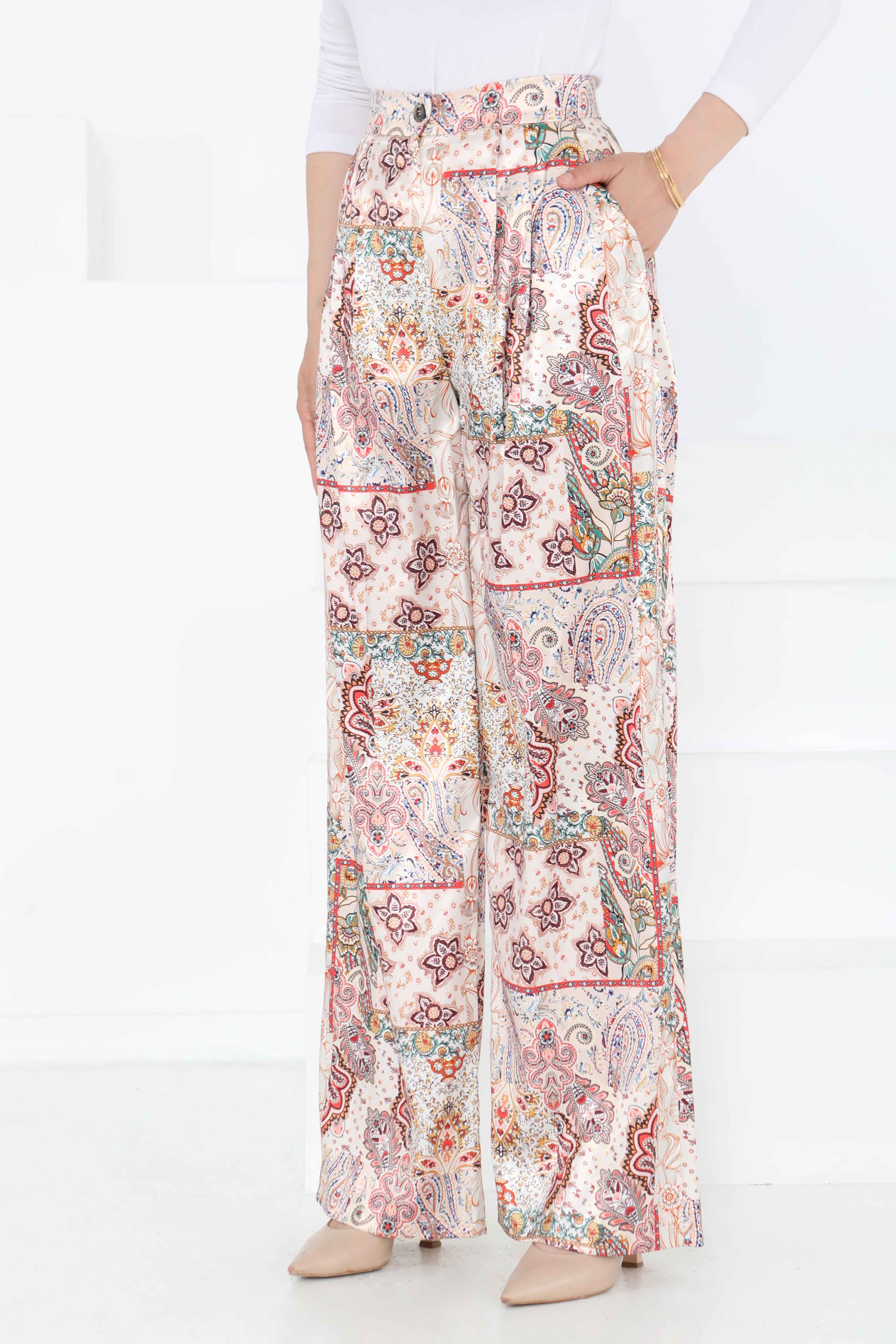 Etnik Desen Pantolon Bej - 27249 - 2