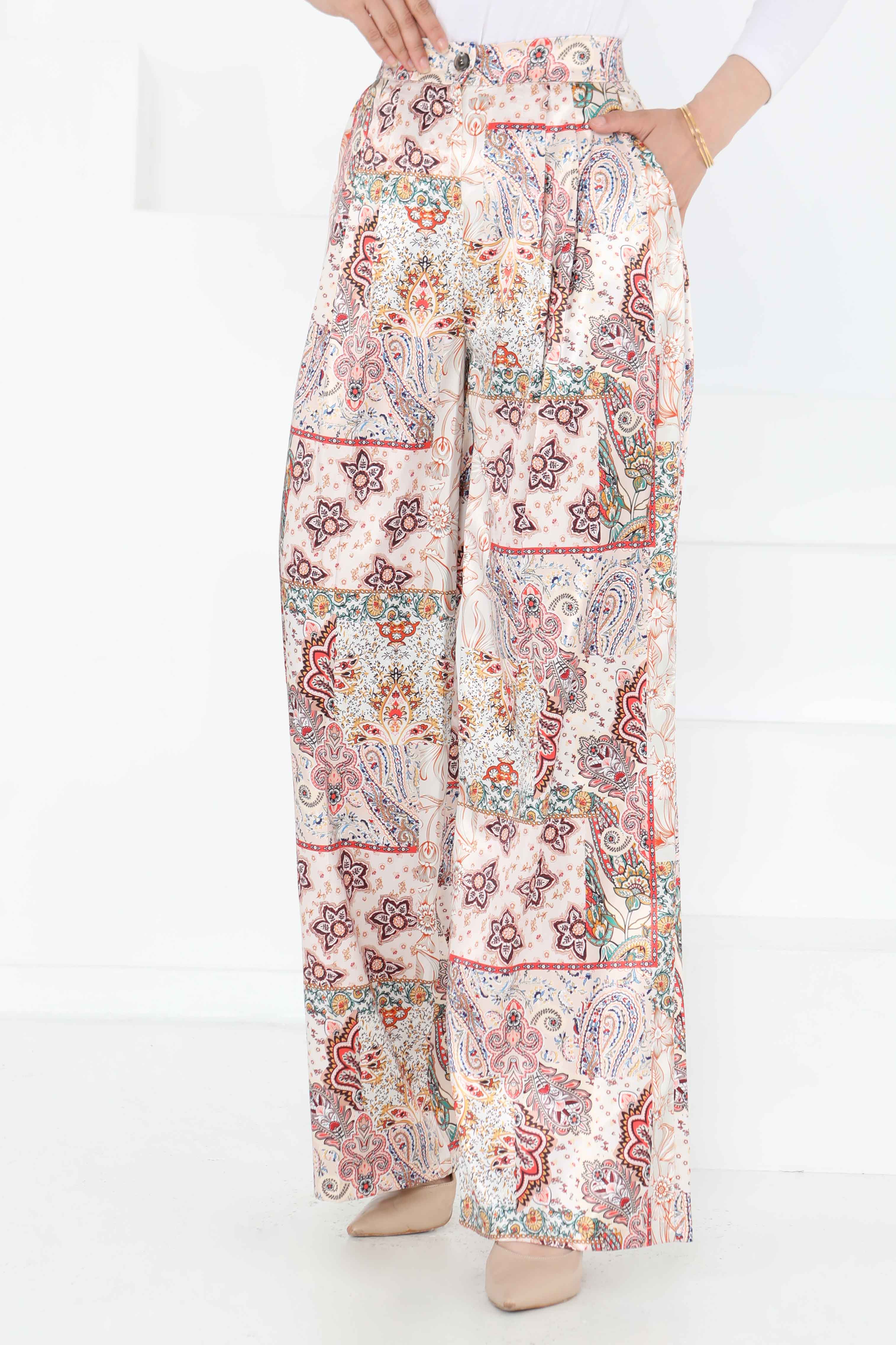 Etnik Desen Pantolon Bej - 27249 - 4