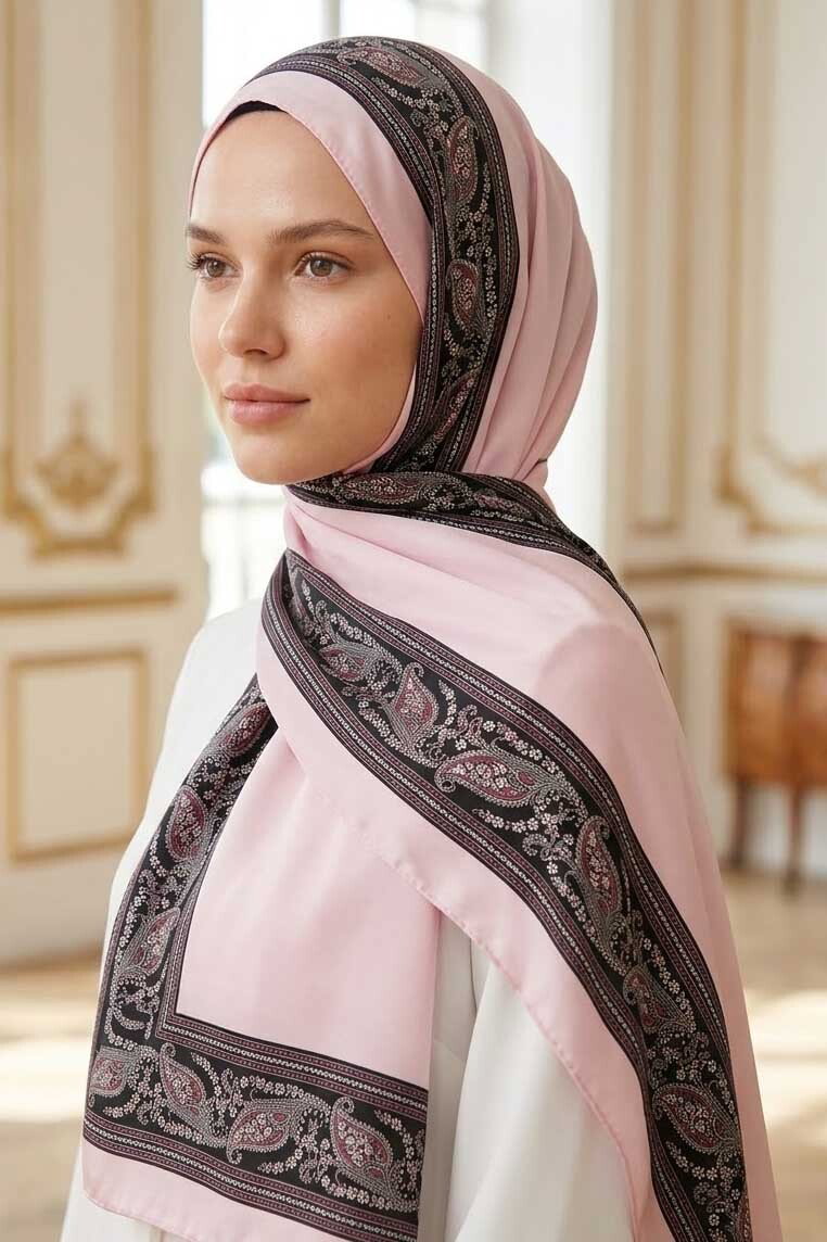 Etnik Desen Şeritli Pamuk Şal Pembe - 28672-PEMBE - 2