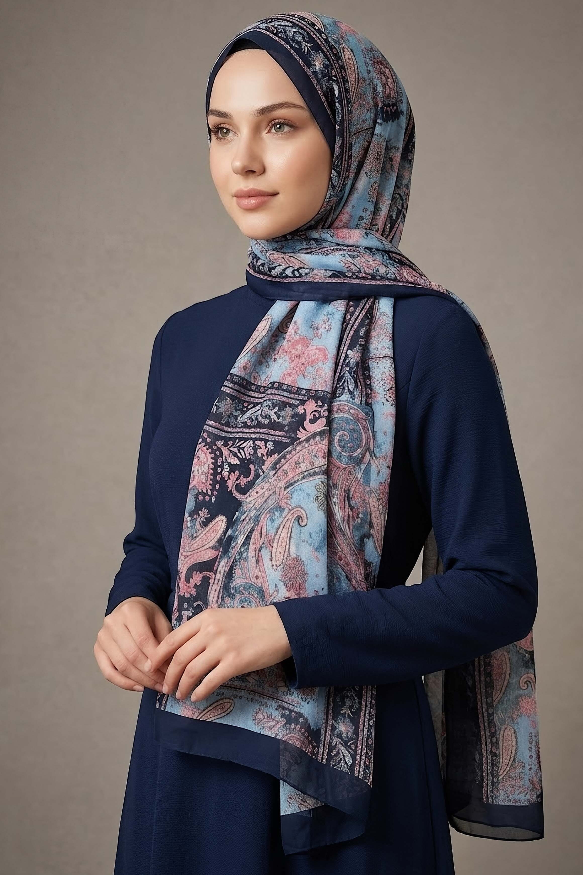Etnik Grace SerisiPamuk Şal Lacivert - 28761-LACIVERT - 2