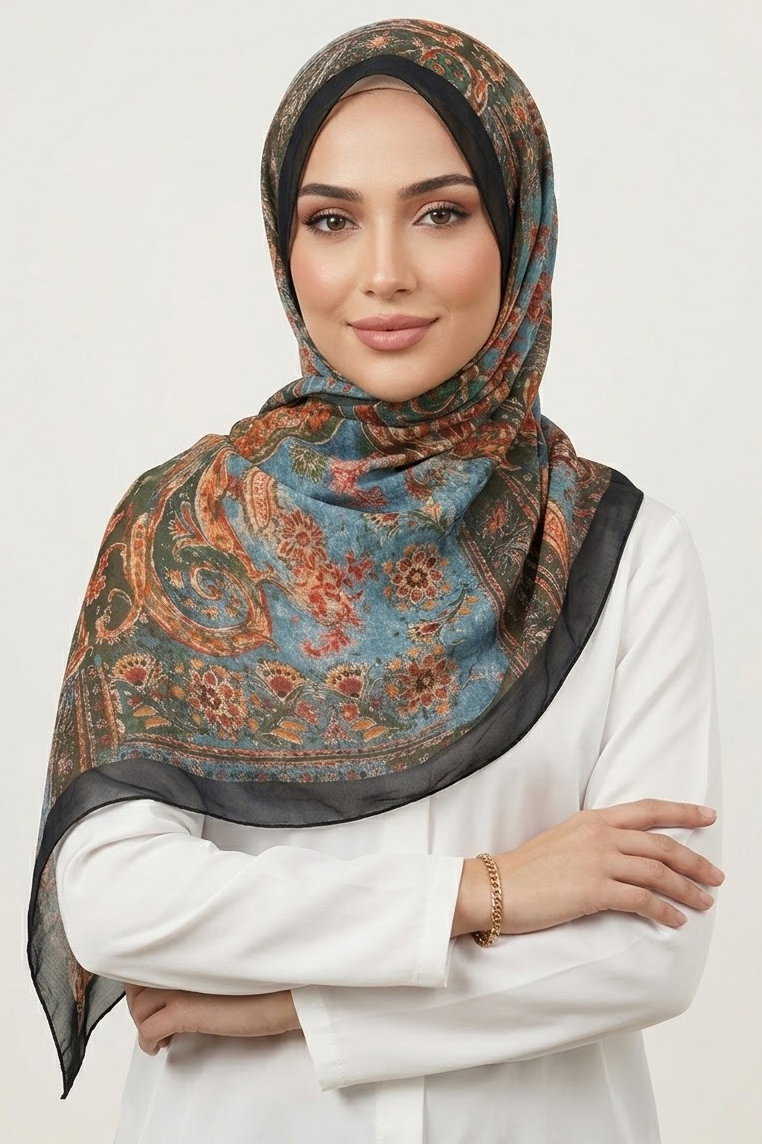 Etnik Grace SerisiPamuk Şal Siyah Mavi - 28761-SIYAH-MAVI - 1