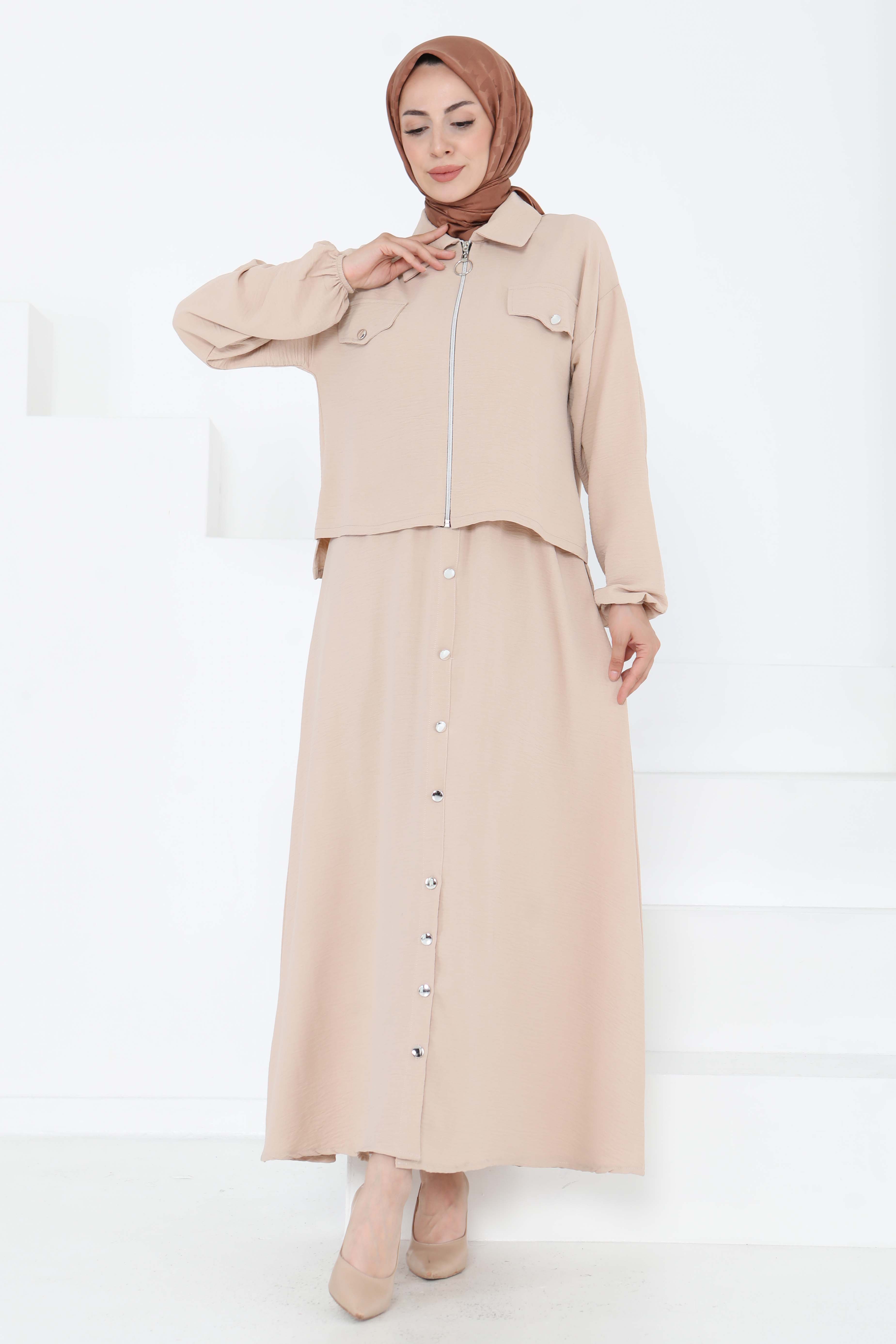 Fermuar Detay Elbise Takım - 27178 - 4