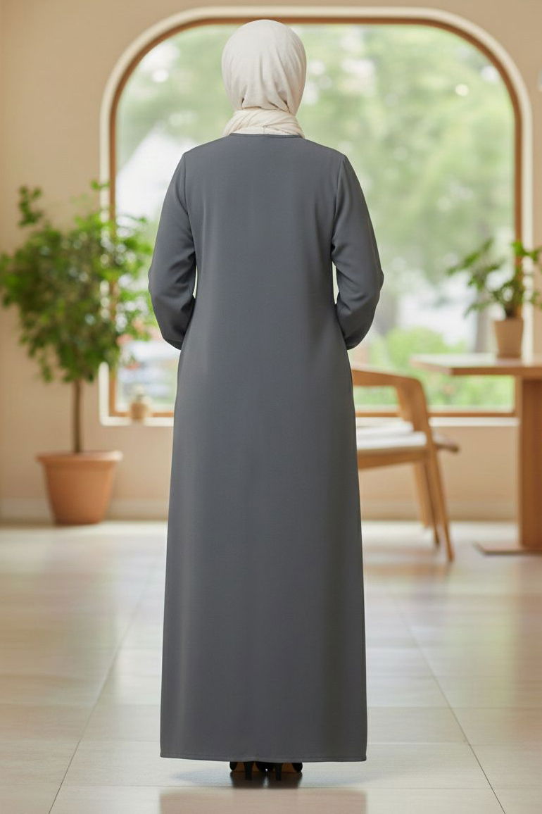 Fermuarlı Bileğinde Lastik Detaylı Ferace - 2035-FUME - 3