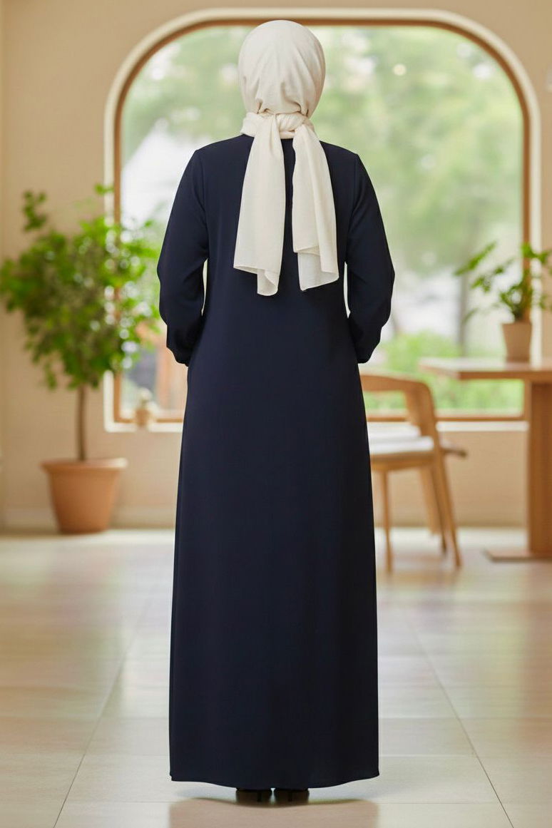 Fermuarlı Bileğinde Lastik Detaylı Ferace - 2035-LACIVERT - 3