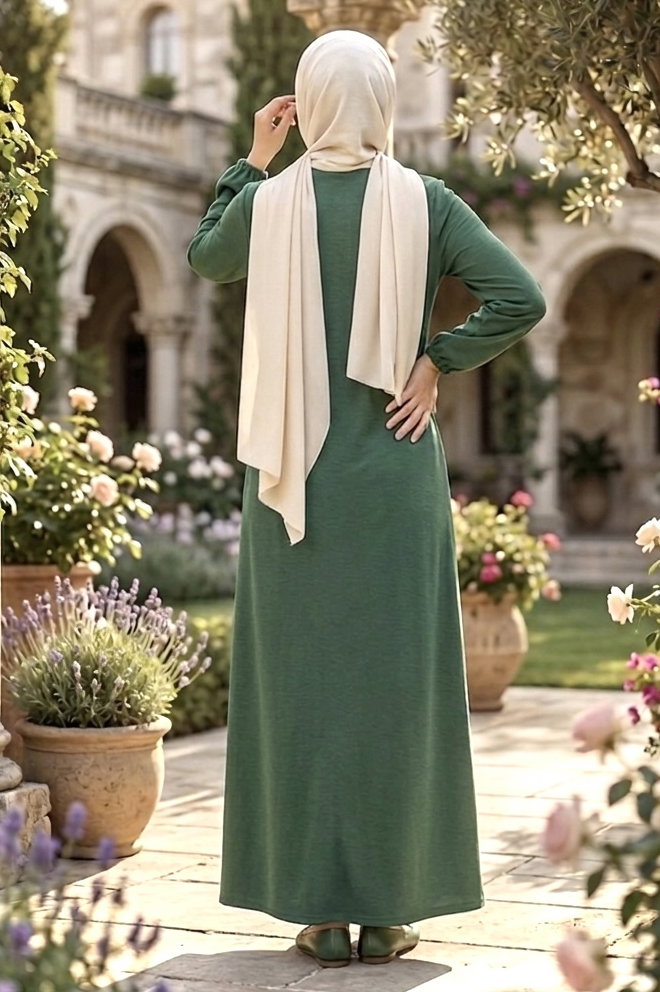 Fermuarlı Bileğinde Lastik Detaylı Ferace Zümrüt - 2035-ZUMRUT - 3