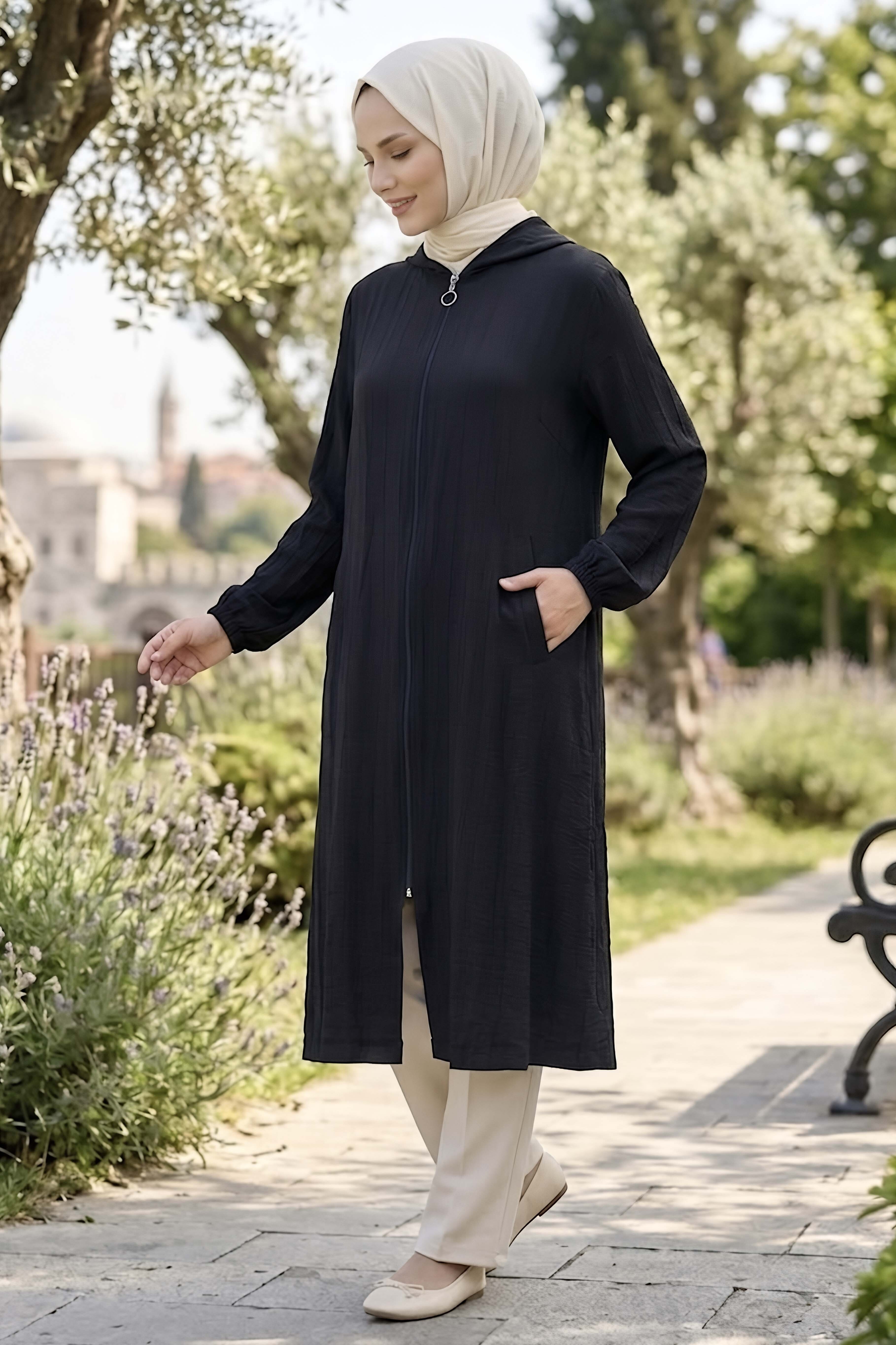 Fermuarlı Cepli Kap Siyah - 28480-SIYAH - 1