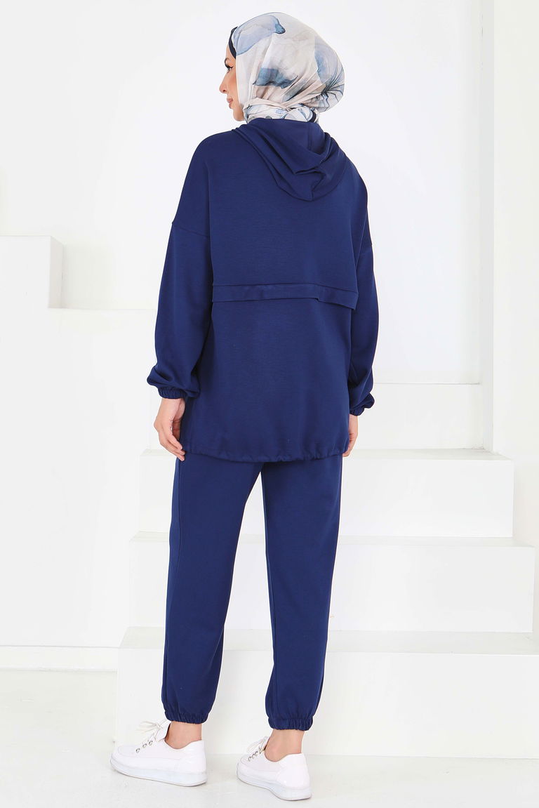 Fermuarlı Cepli Modal İkili Takım - 27709-LACIVERT - TOFİSA