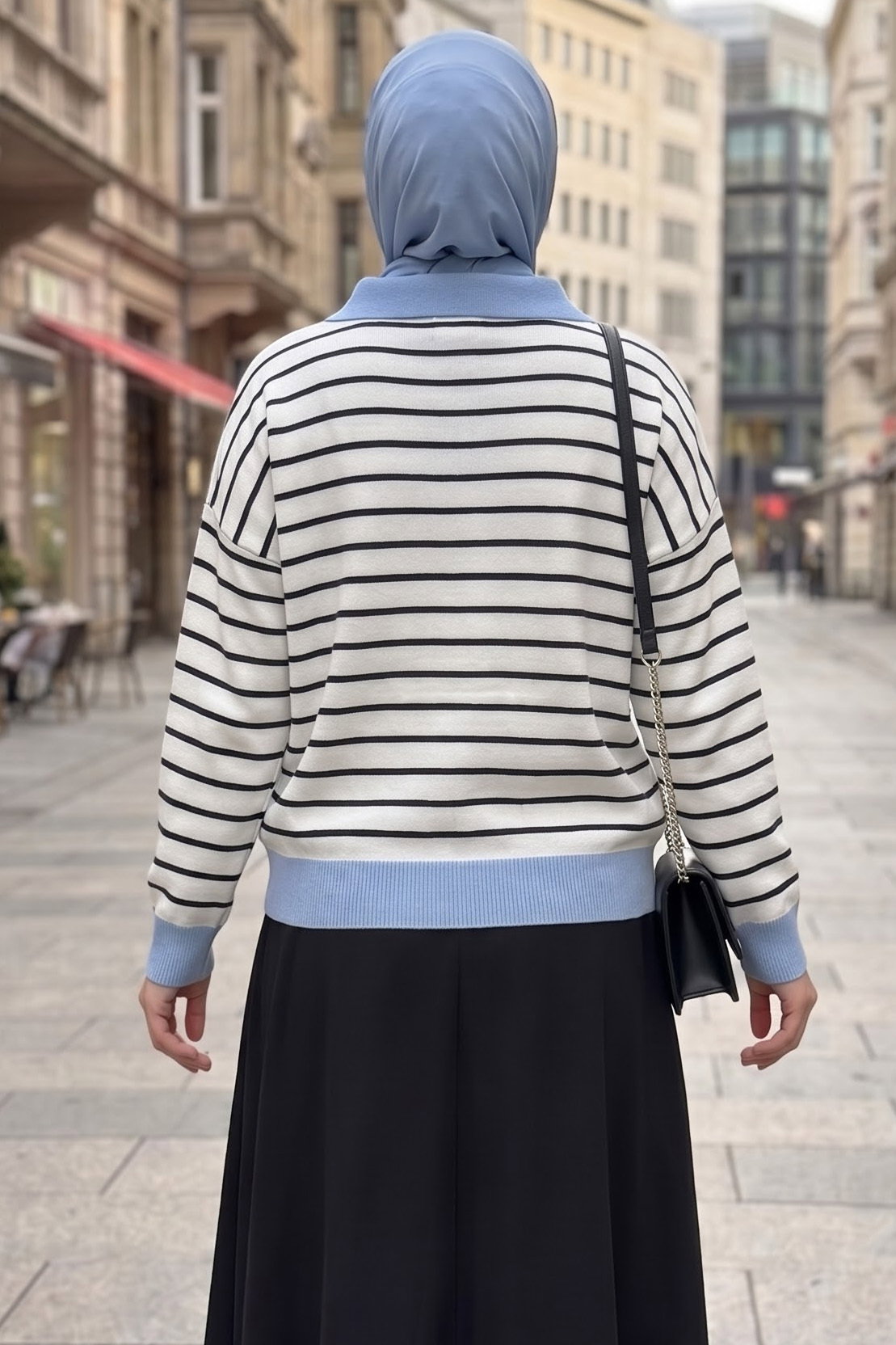 Fermuarlı Çizgili Triko Kazak Bebe Mavi - 29239-BEBE-MAVI - 3