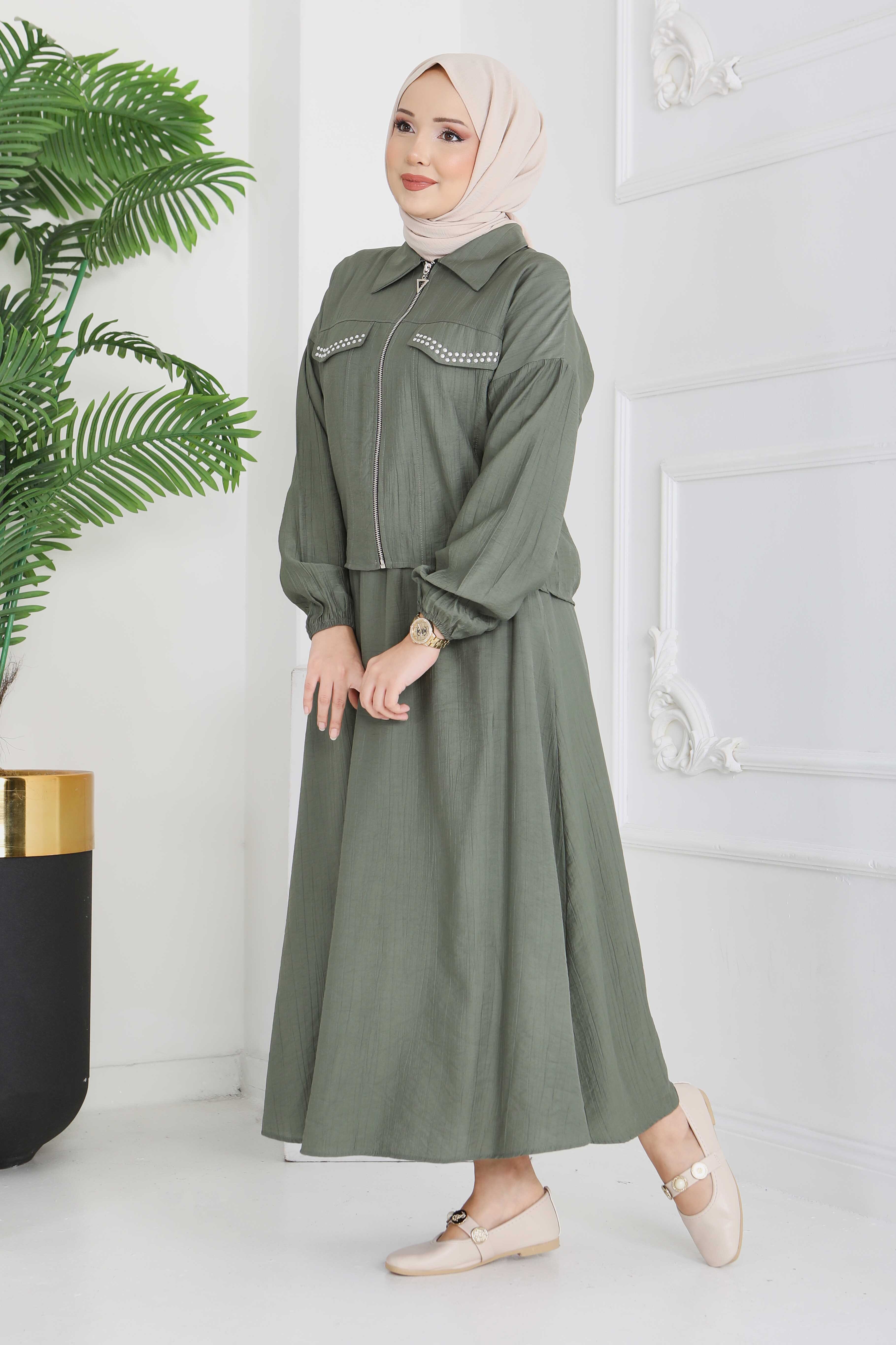 Fermuarlı Droplu İkili Takım - 28220-HAKI - 1