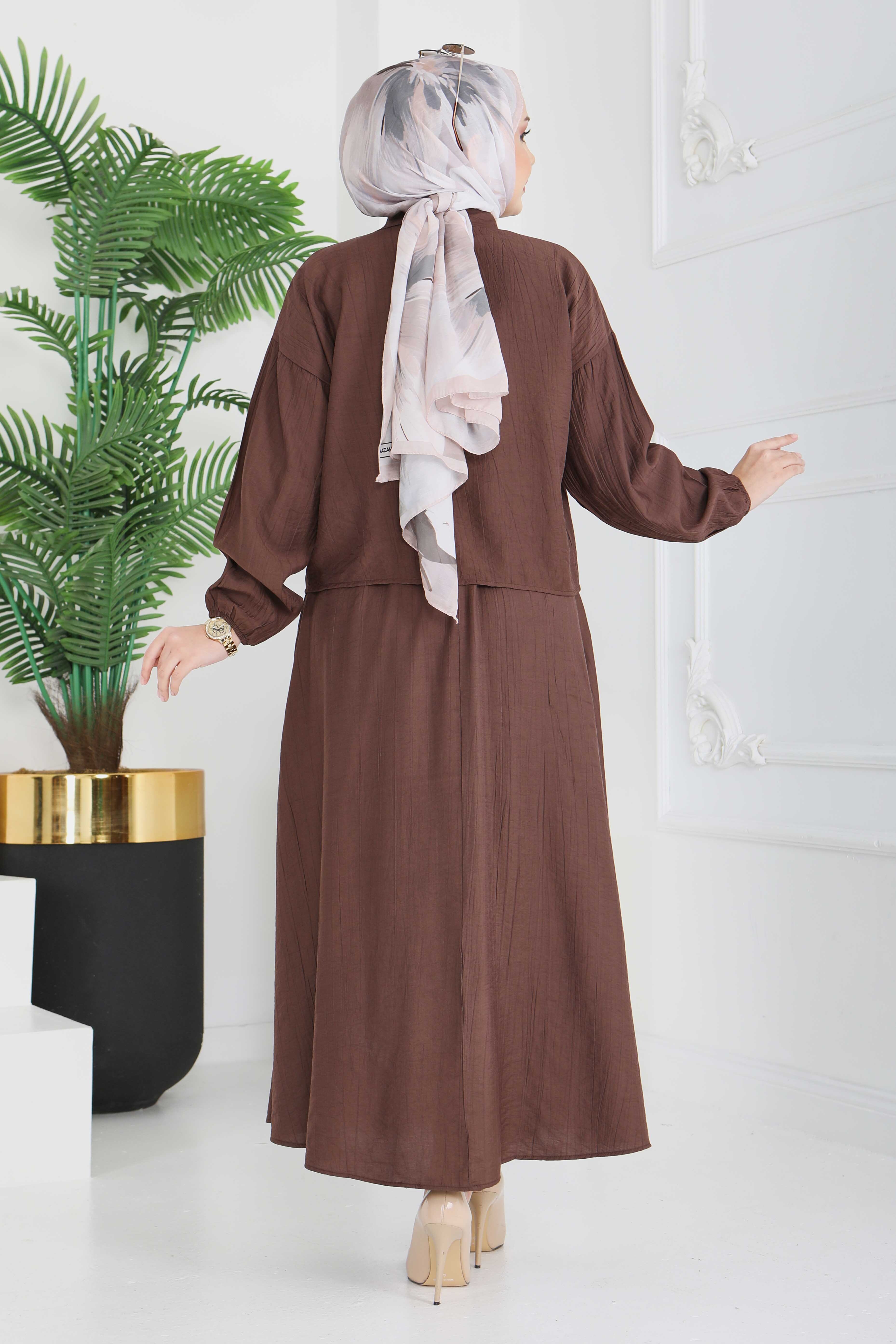 Fermuarlı Droplu İkili Takım - 28220-KAHVE - 6